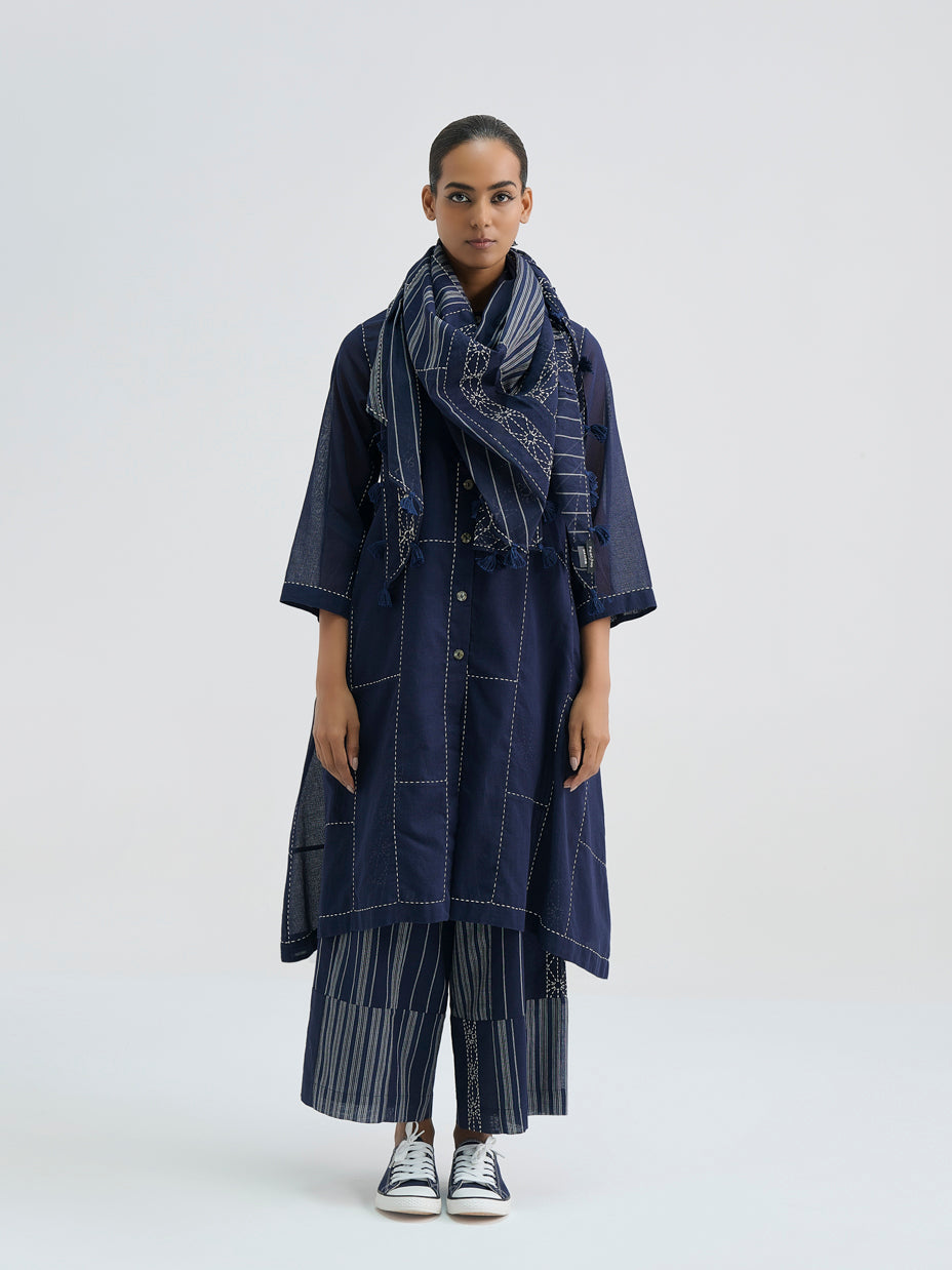 Indigo Contrast Hand Stitched Tunic