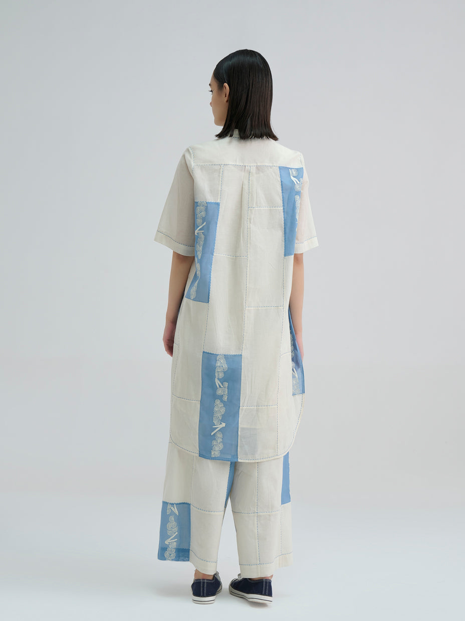Ecru Contrast Flat Stitch Patchwork Pants
