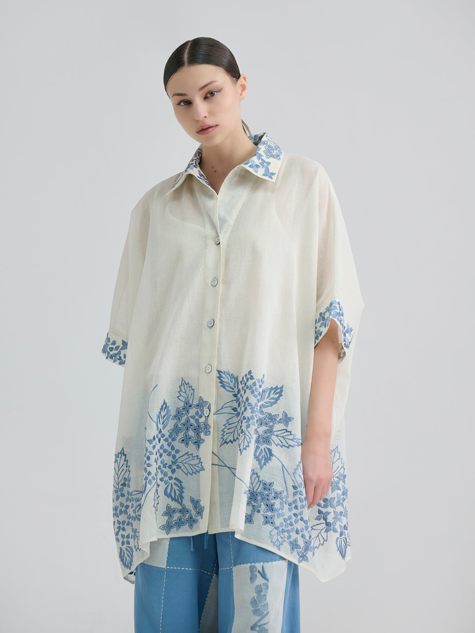 Ecru Damask Stitched Cutwork Tunic