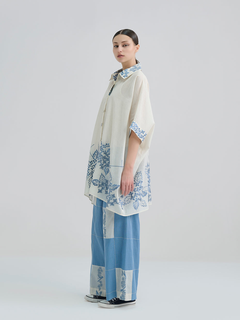 Steel Contrast Flat Stitch Patchwork Pants