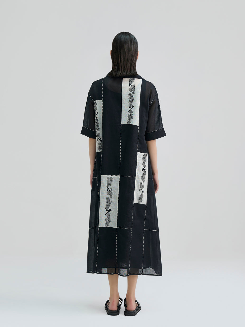 Black Contrast Flat Stitch Patchwork Dress