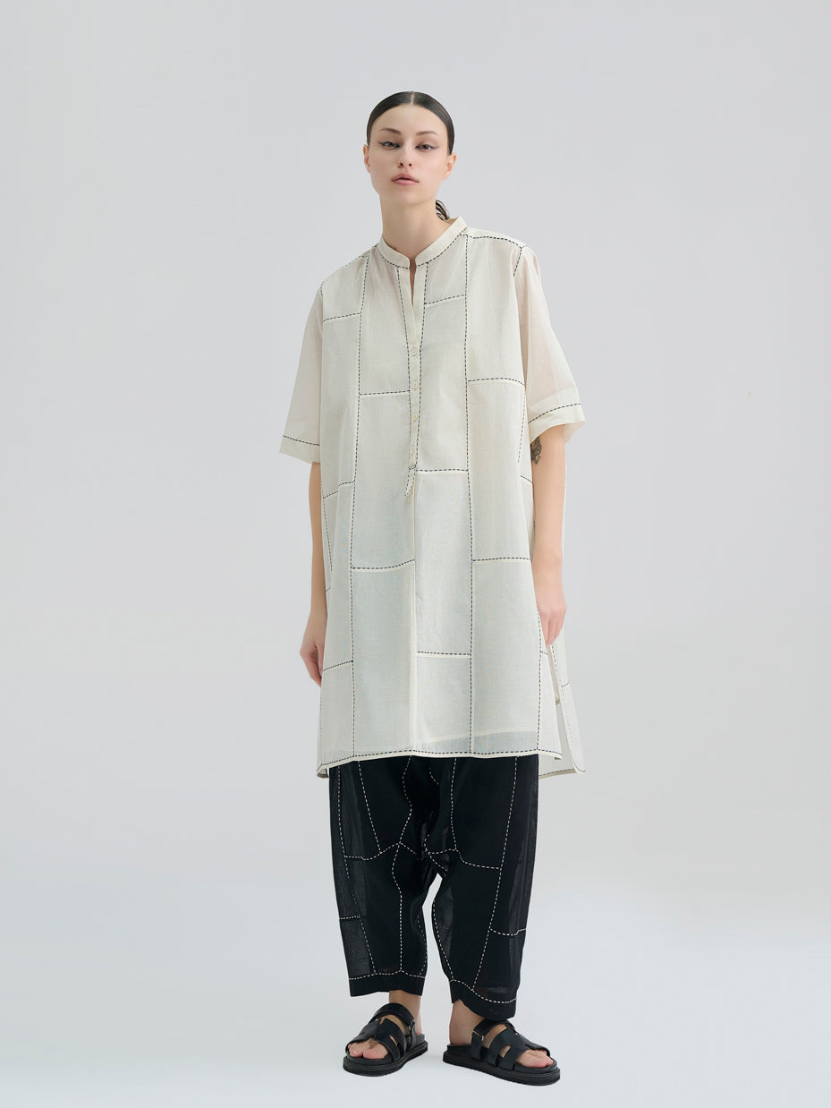 Ecru Contrast Hand Stitched Tunic