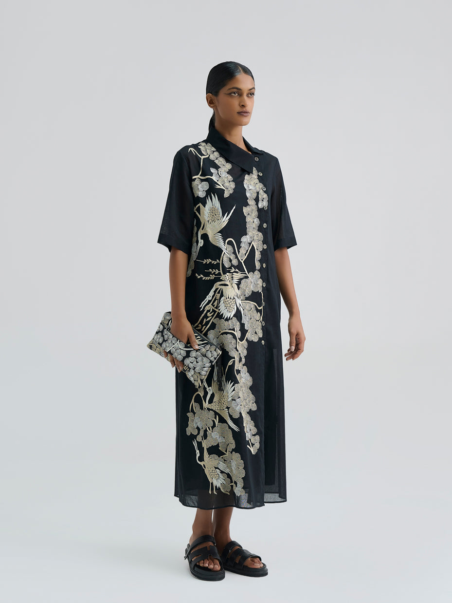 Black Bird Motif Dress
