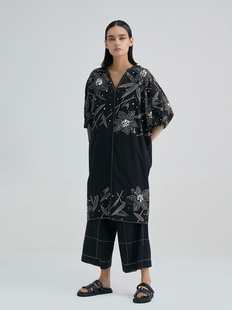 Black Cutwork and French Knot Tunic