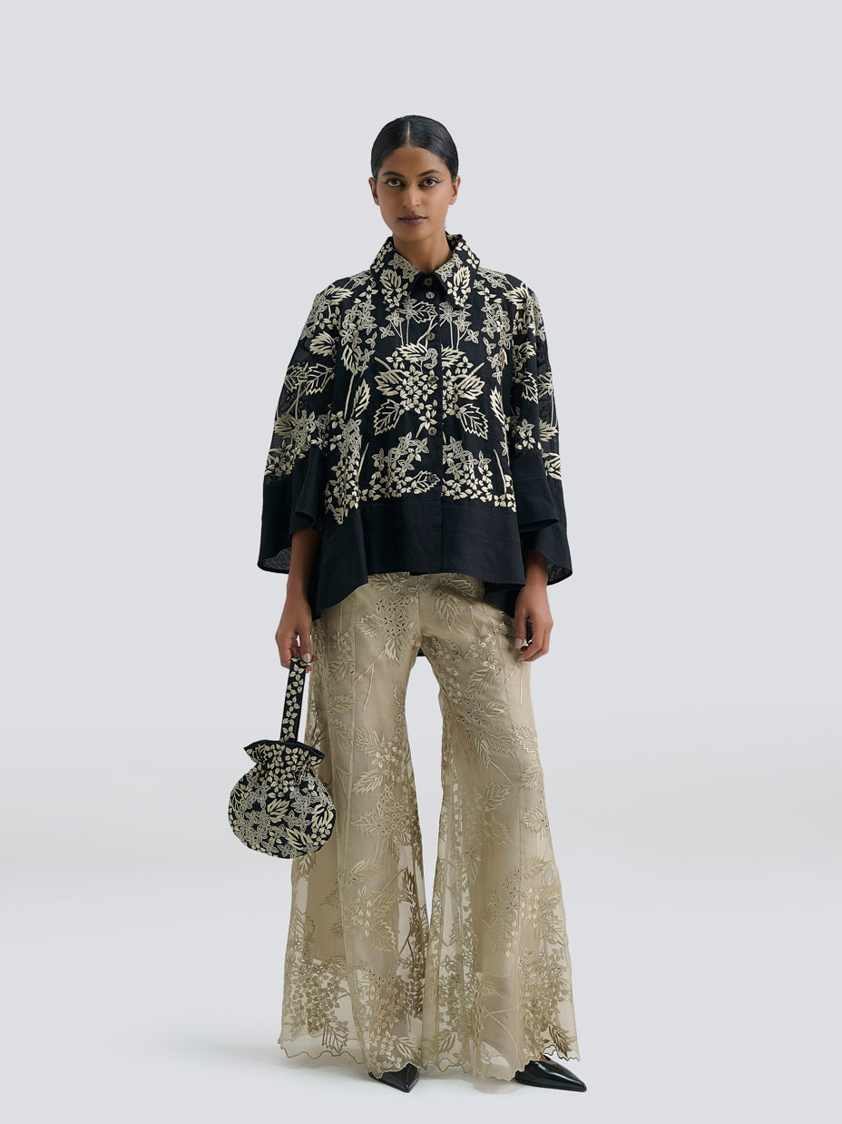 Black Damask Stitch Round Handbag
