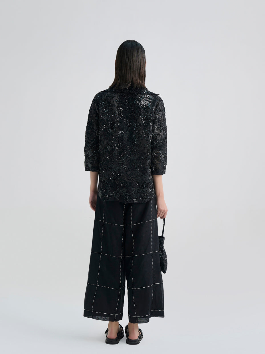 Black Hand Sequined Flat Stitch Jacket