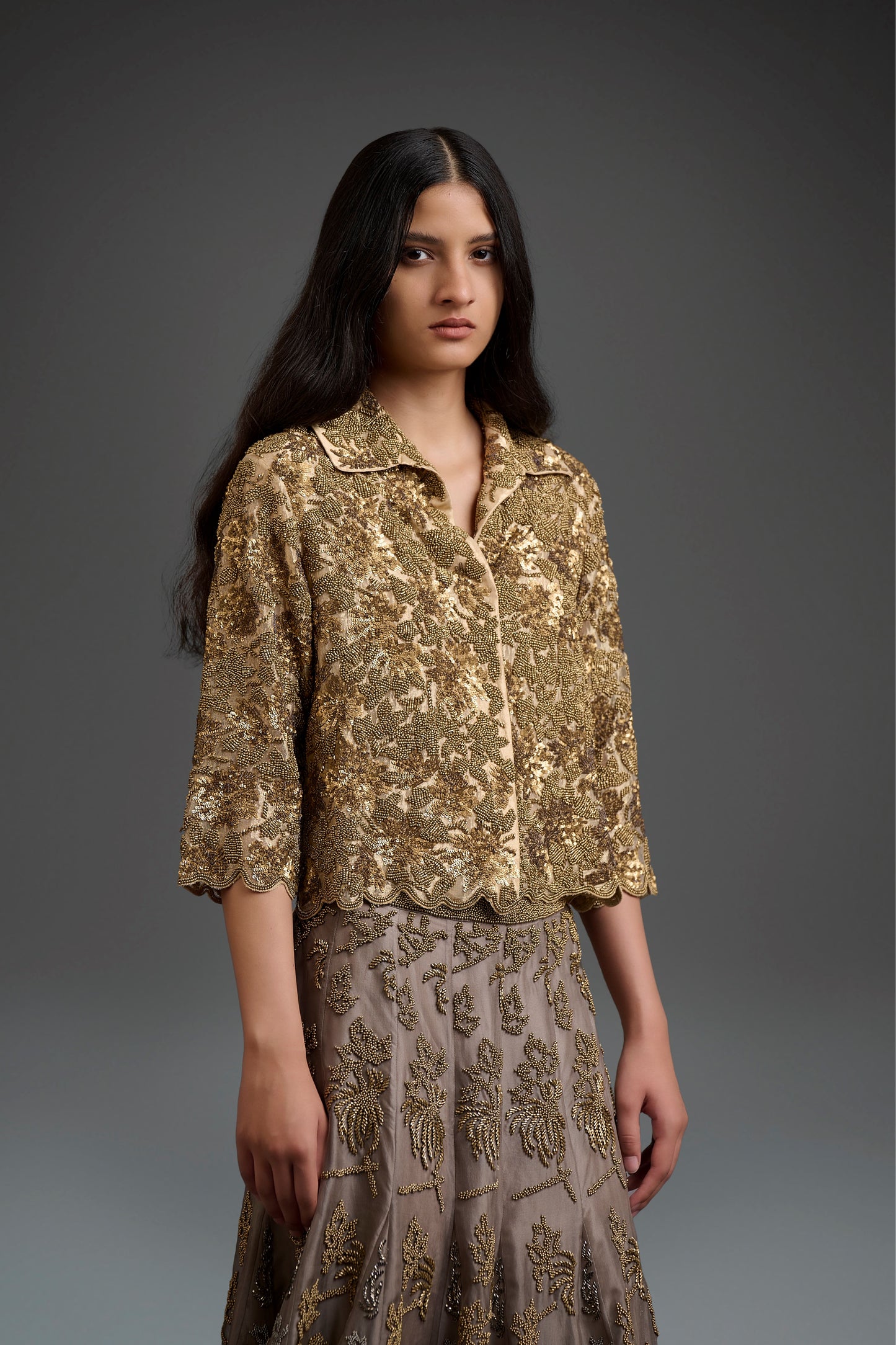 Gold Hand Sequined Hand Beaded Jacket