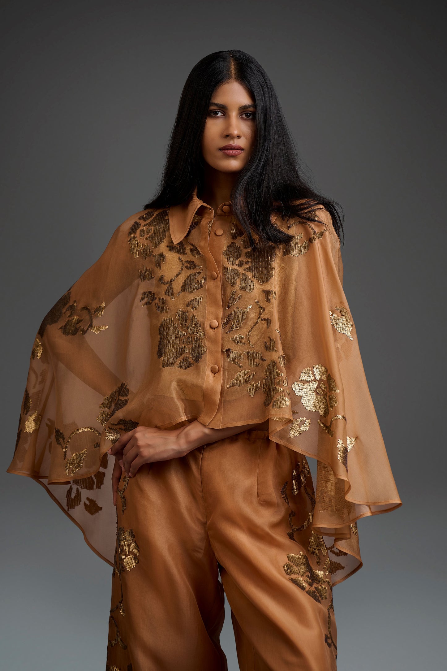Apricot Hand Sequined Cape