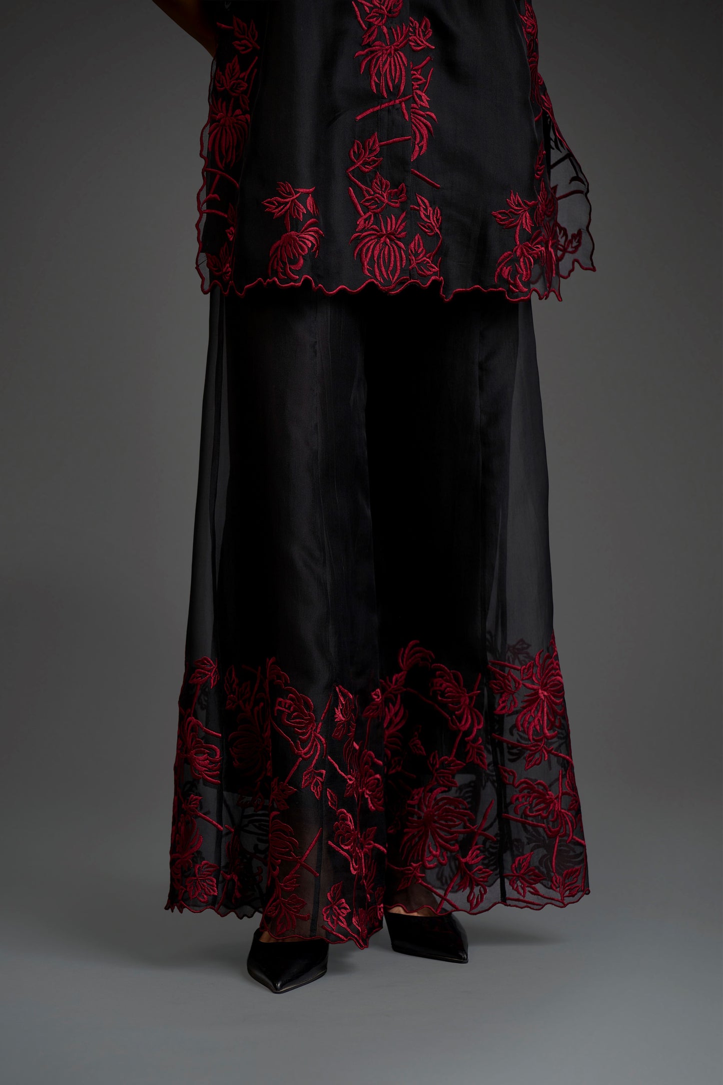 Black Flat Stitch Palazzo