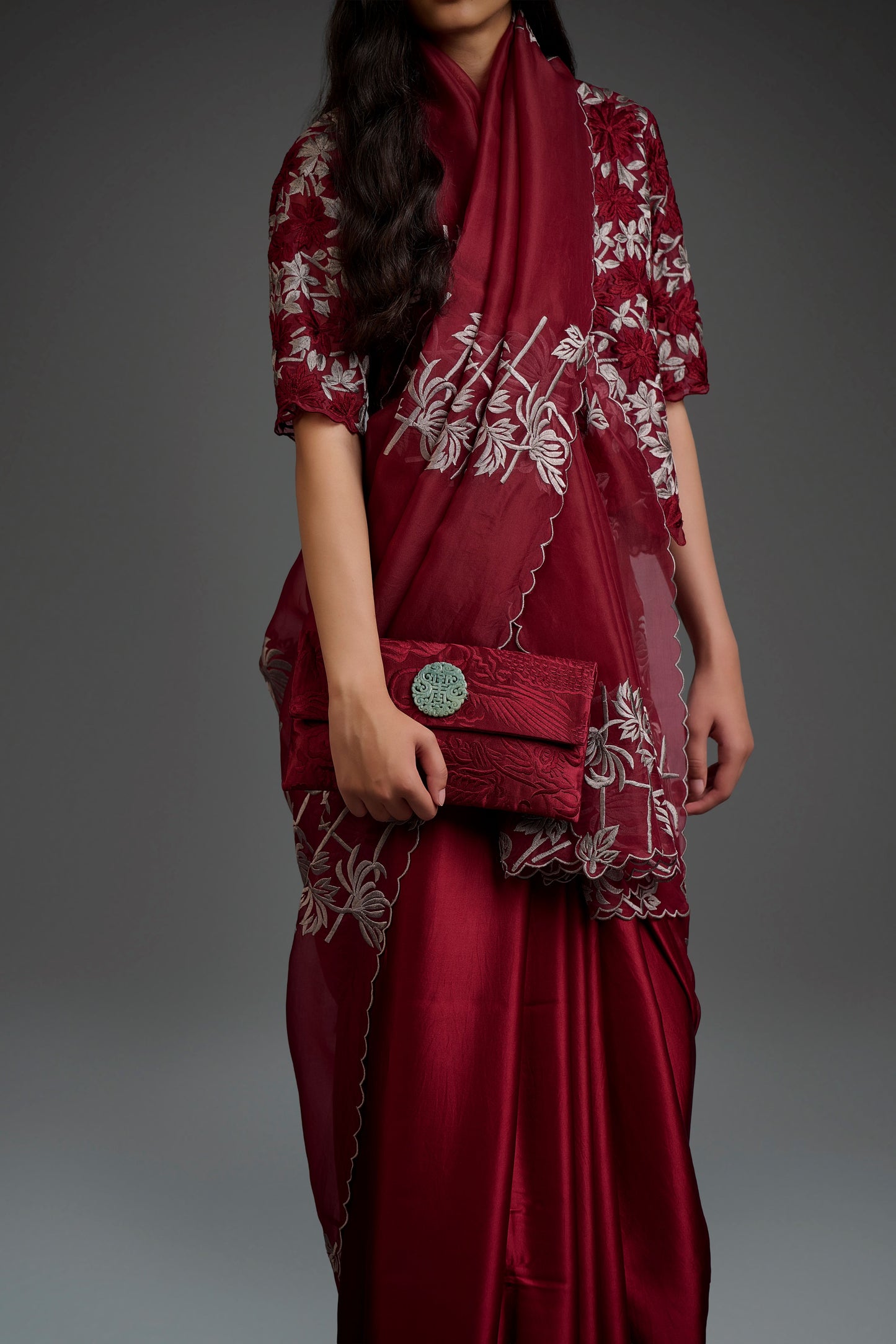 Cherry Flat Stitch Sari