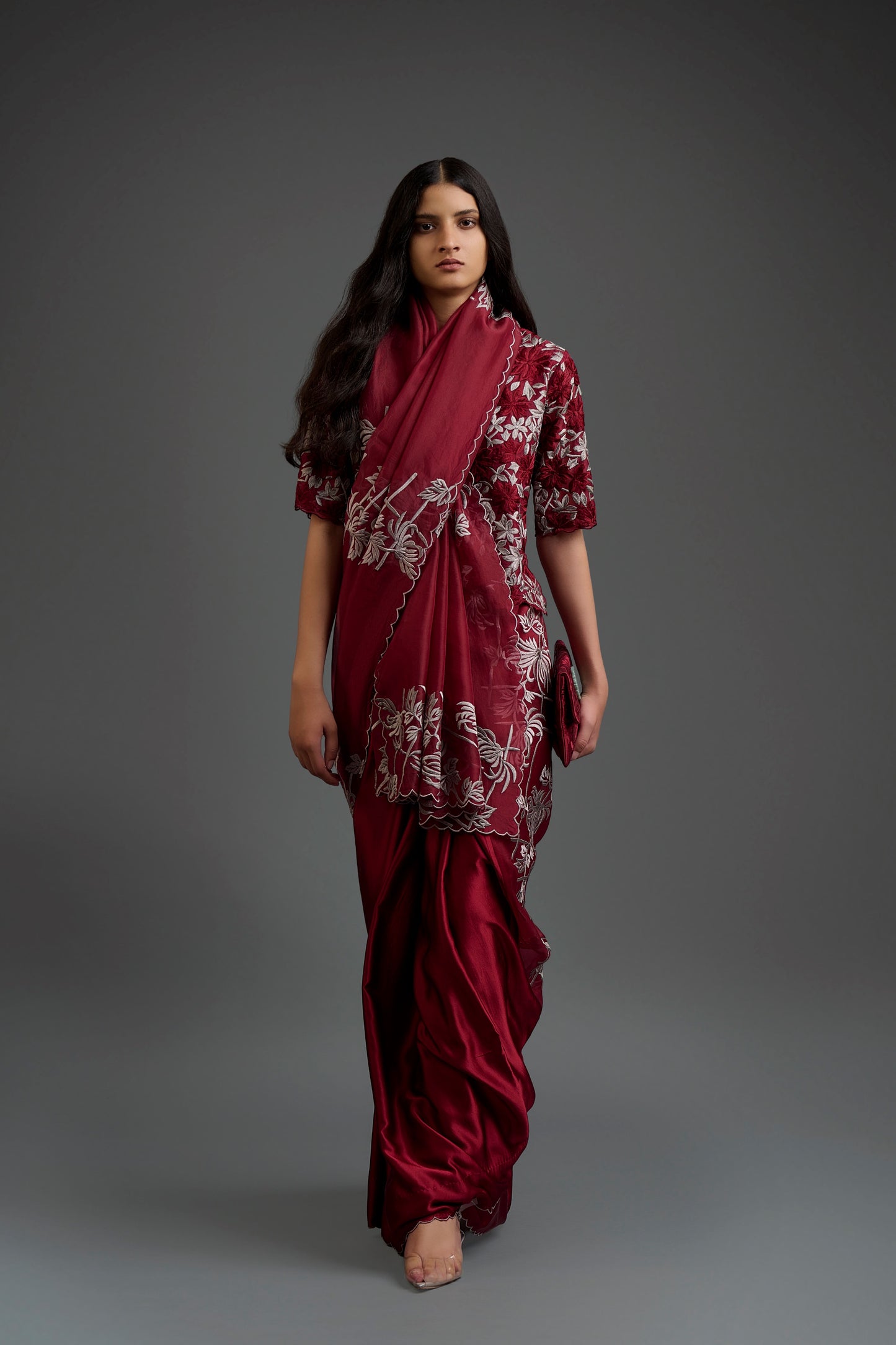Cherry Flat Stitch Sari