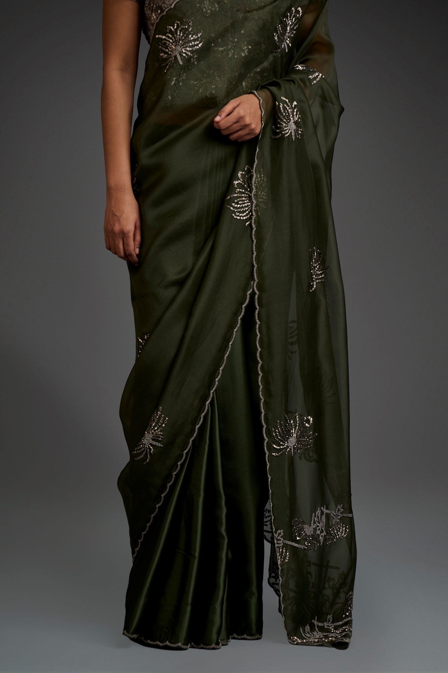 Forest Hand Beaded Sari
