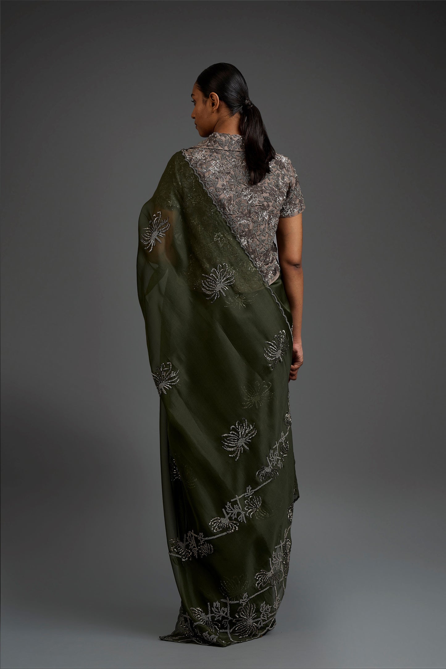 Forest Hand Beaded Sari