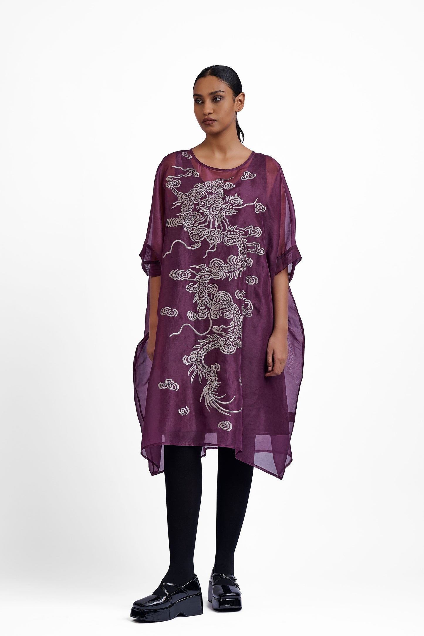 Wine Flat Stitch Kaftan