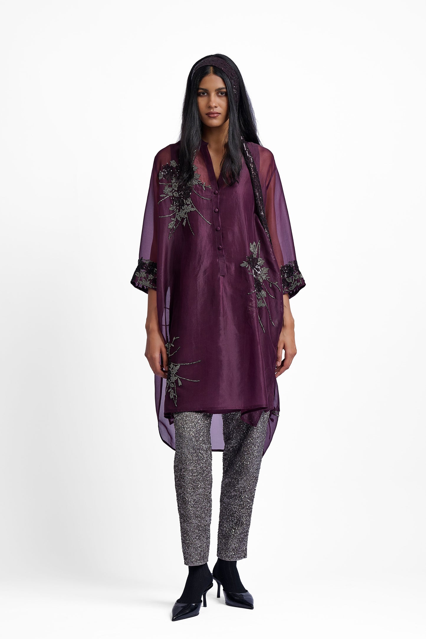 Wine Hand Beaded Tunic