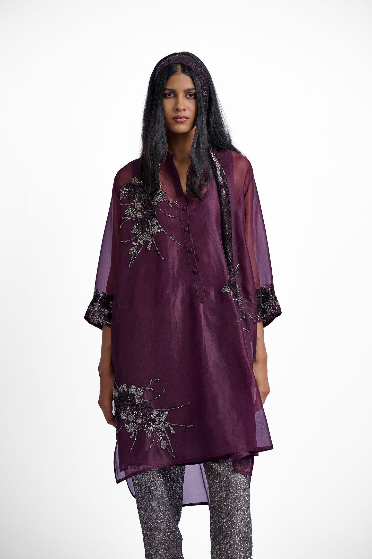 Wine Hand Beaded Tunic