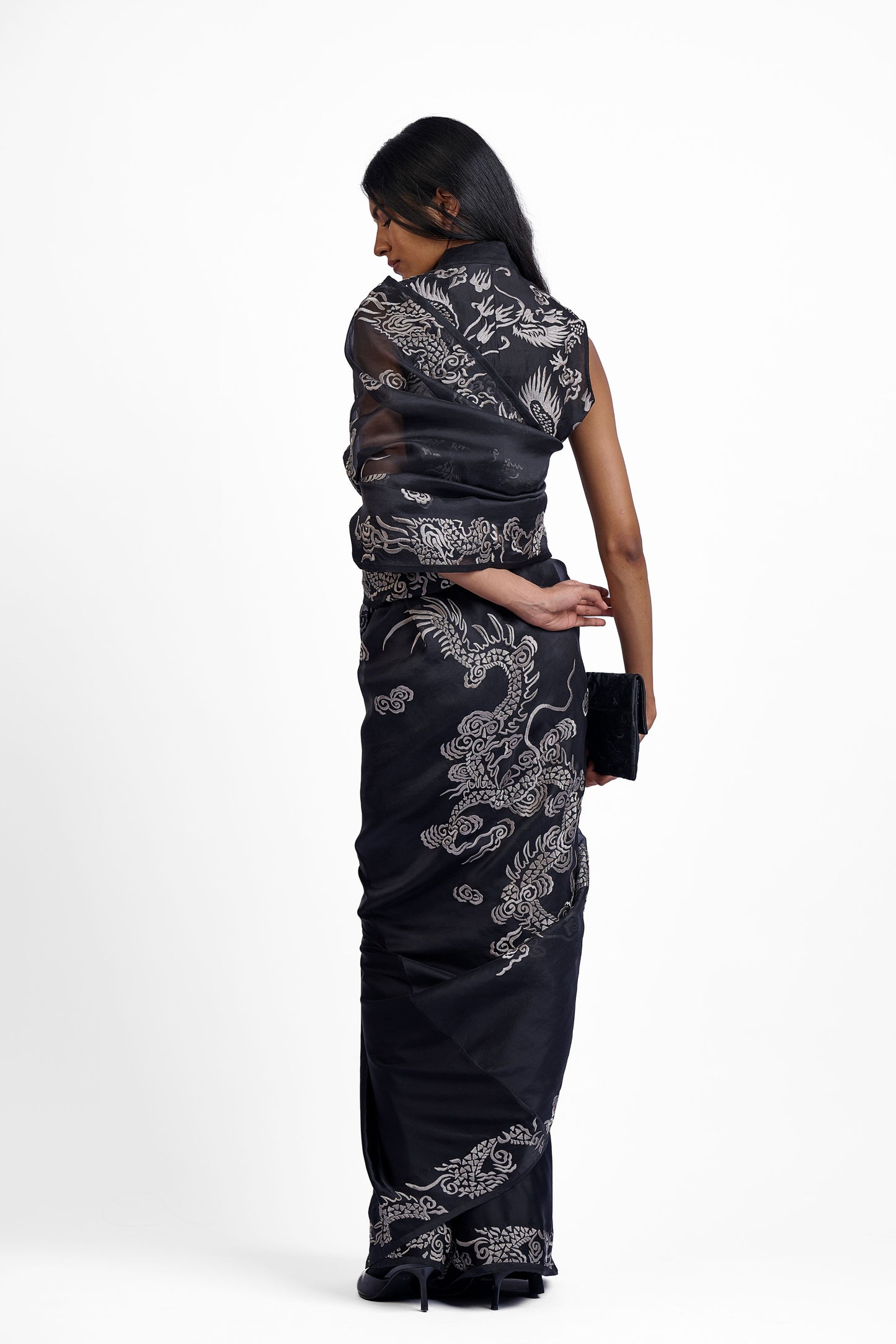 Black Flat Stitch Sari