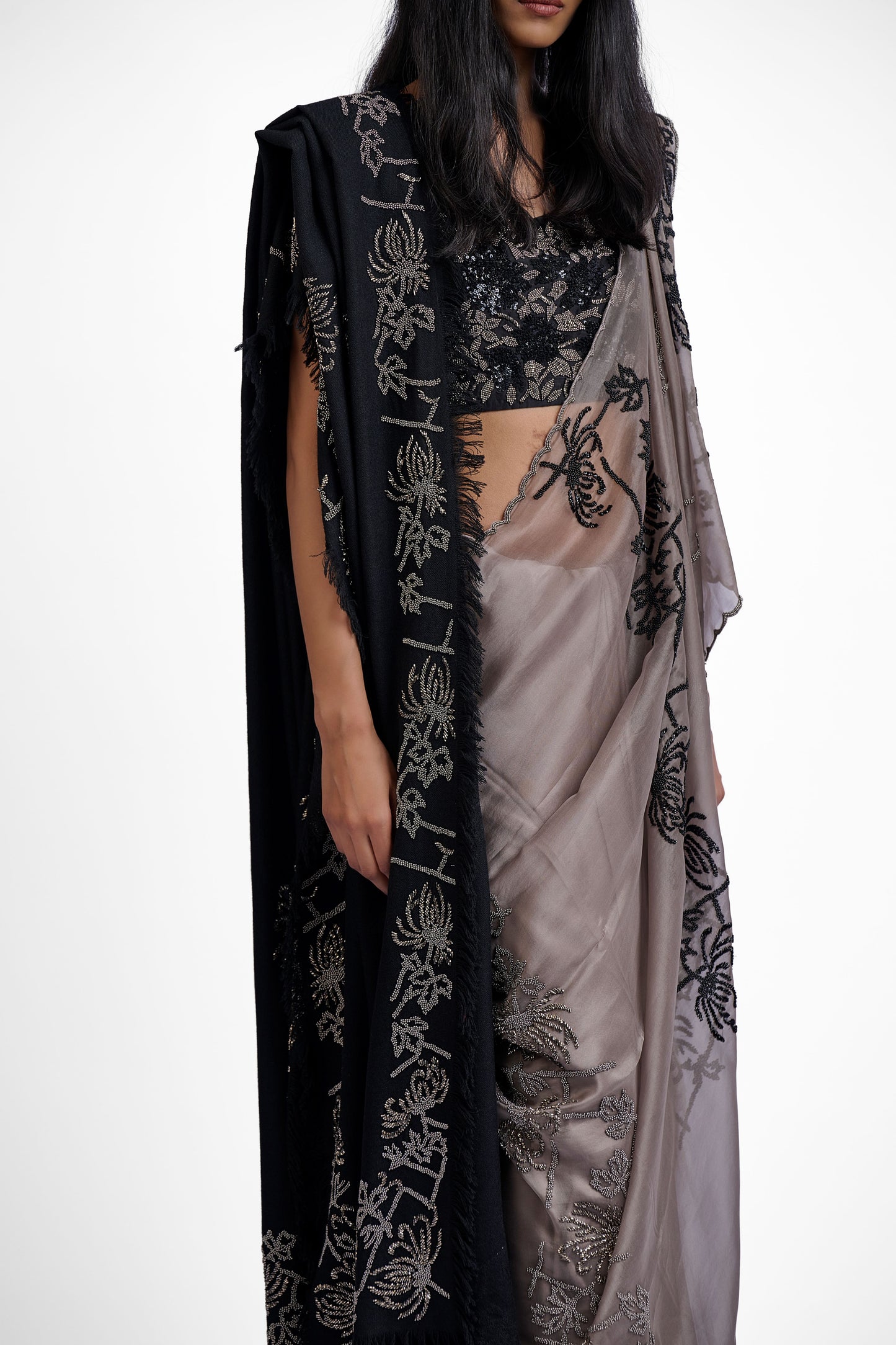 Stone Hand Beaded Sari