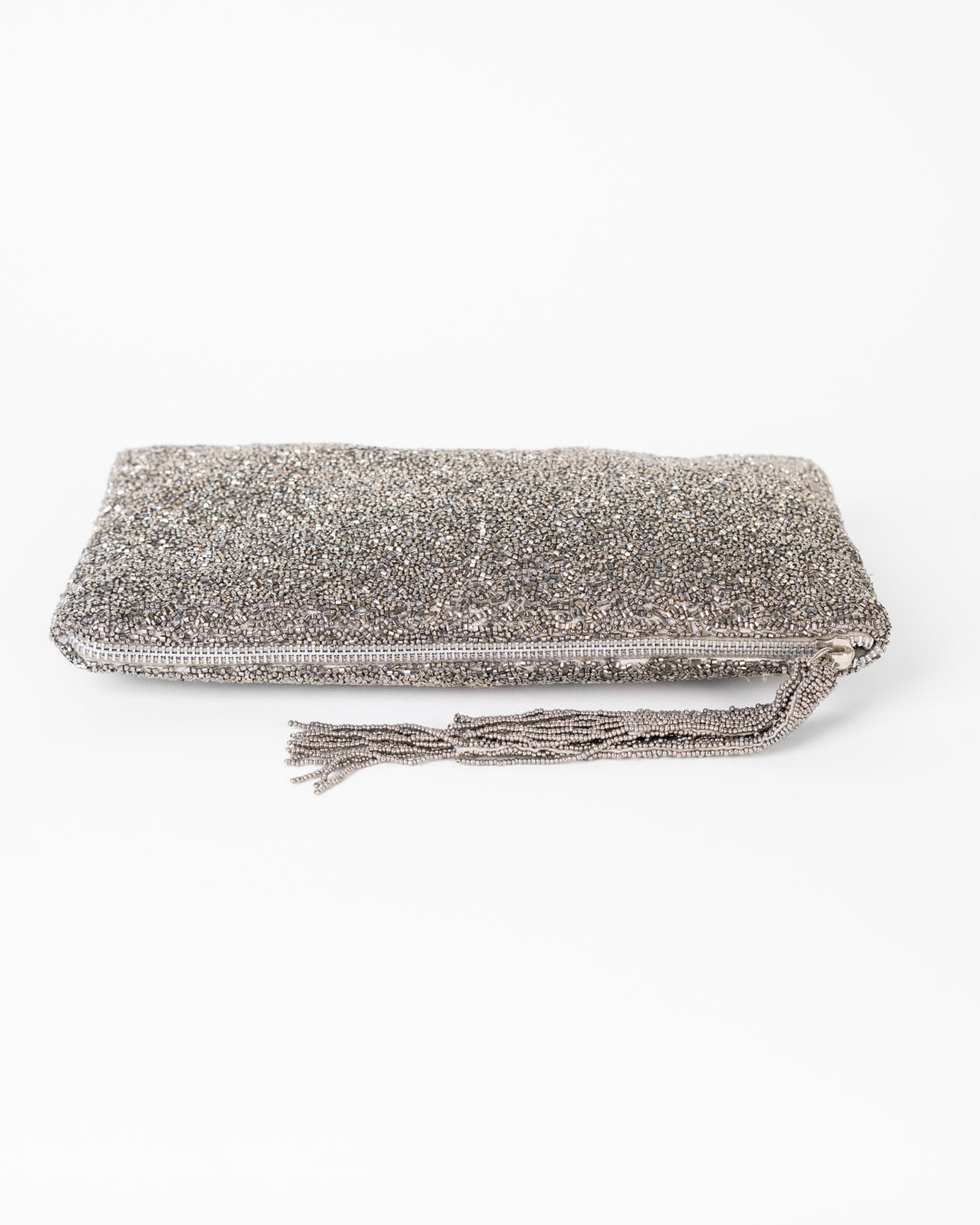 Silver Hand Beaded Clutch