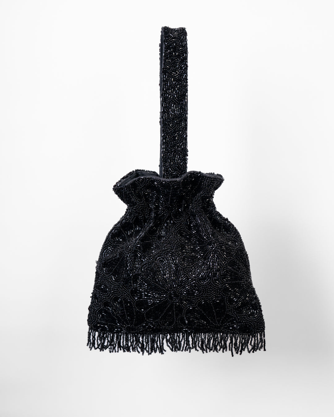 Black Beaded Fringed Handbag