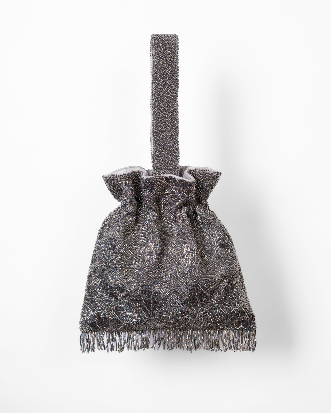 Silver Beaded Fringed Handbag