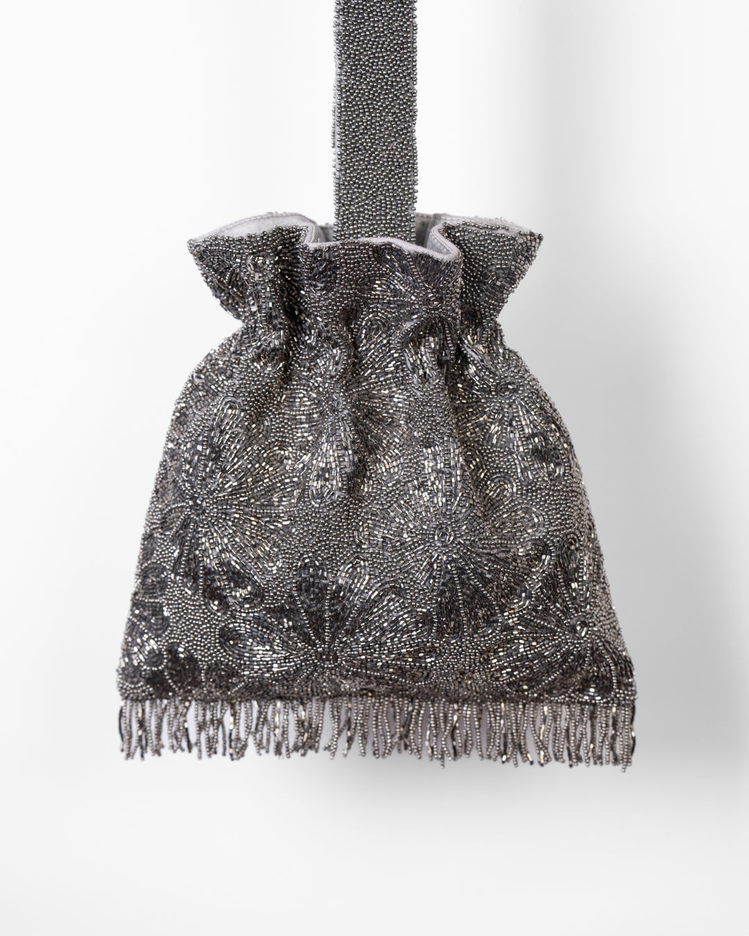 Silver Beaded Fringed Handbag