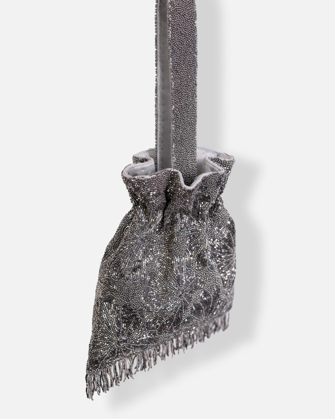 Silver Beaded Fringed Handbag