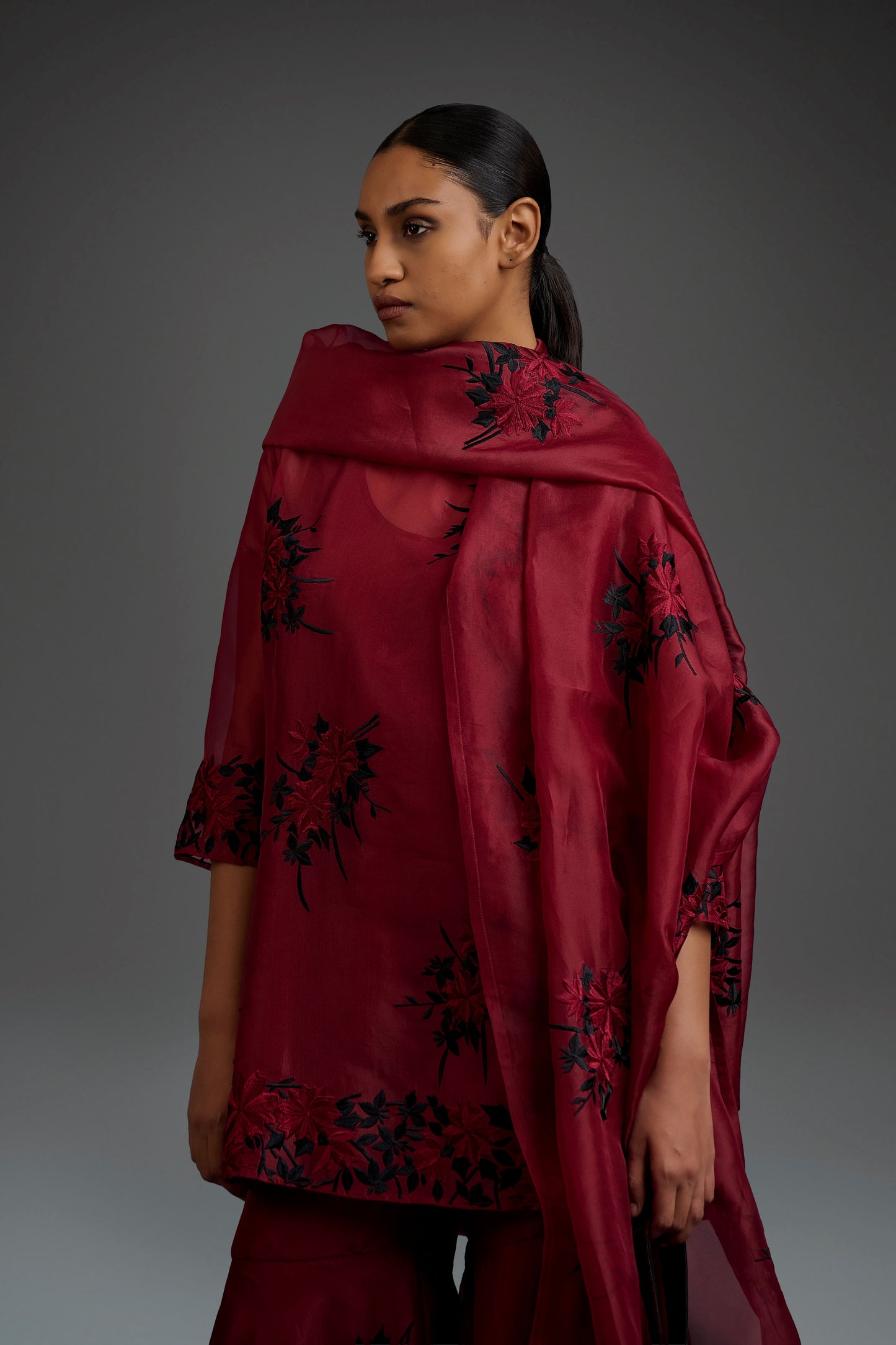 Cherry Flat Stitch Dupatta