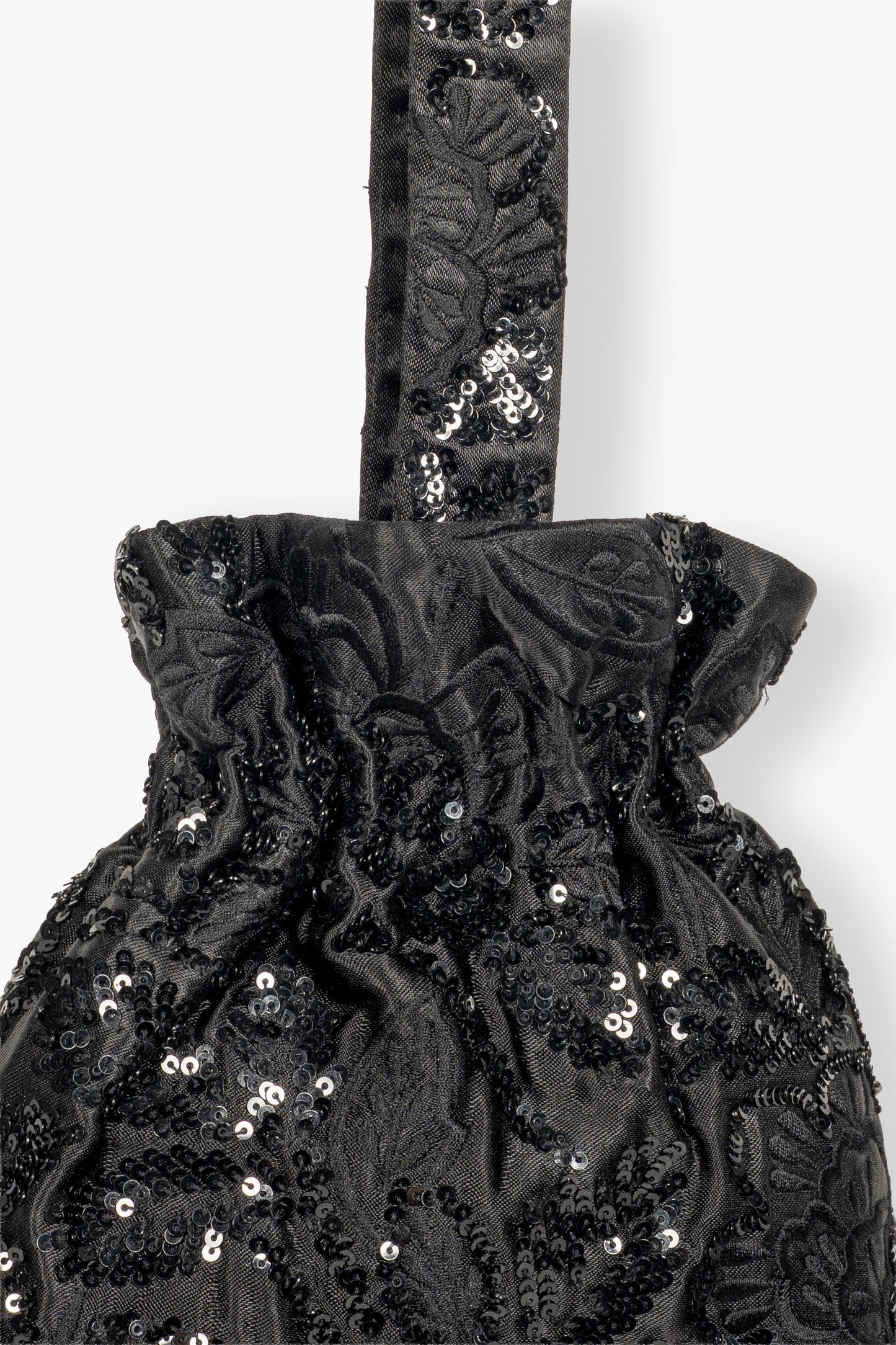 Black Hand Sequined Flat Stitch Handbag