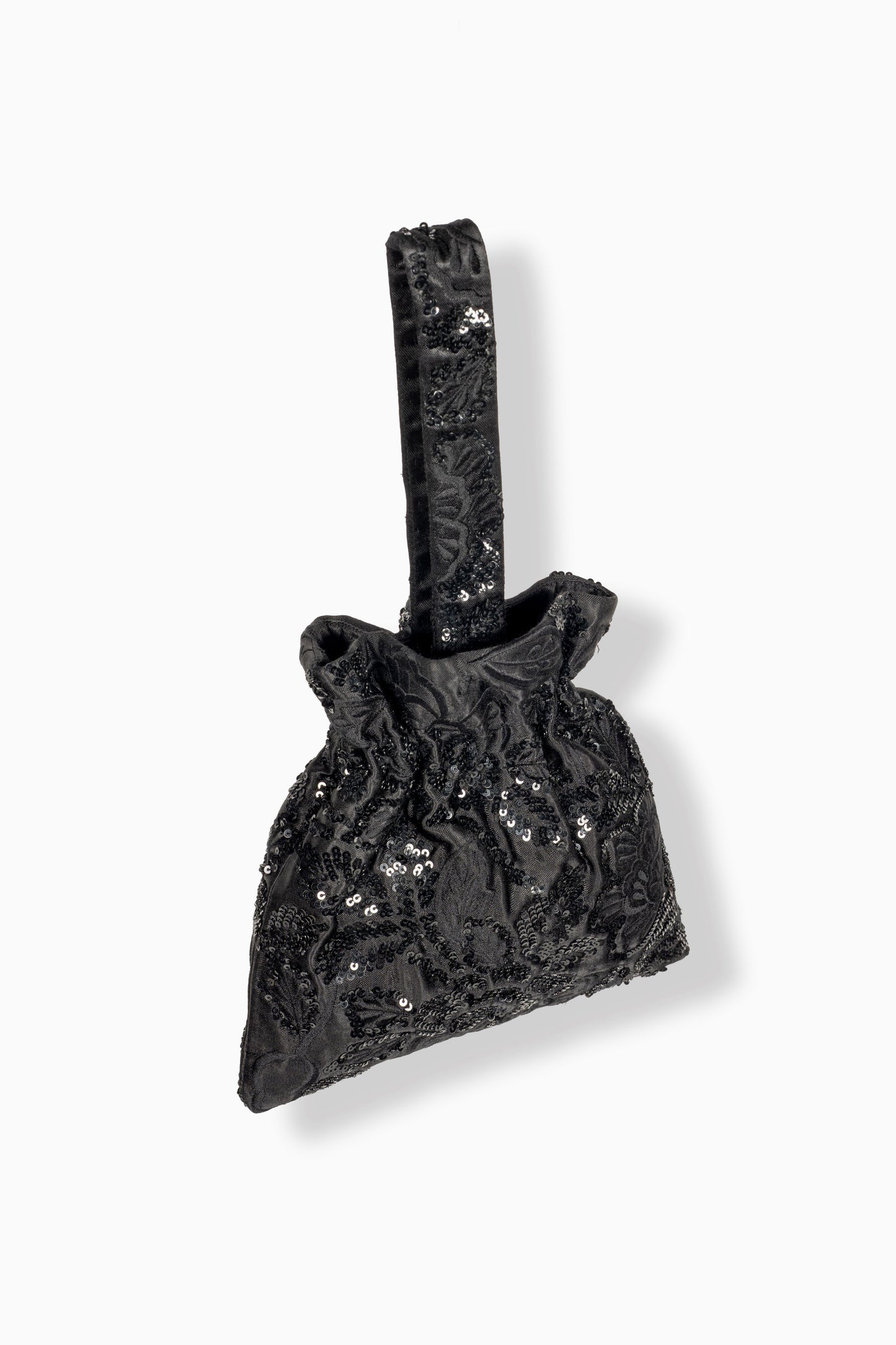 Black Hand Sequined Flat Stitch Handbag