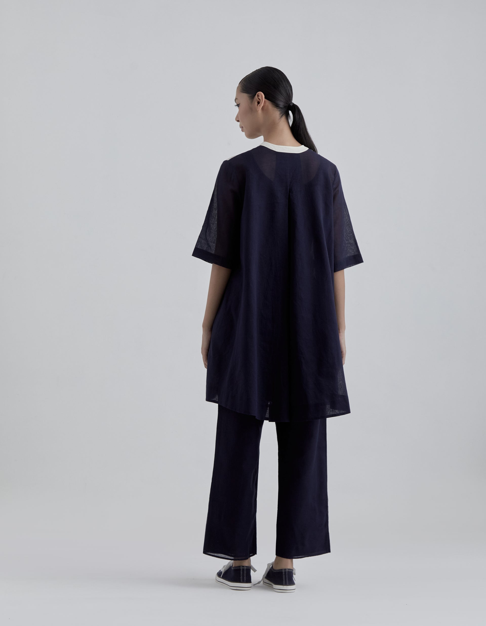 Ecru Indigo Bird Motif Tunic