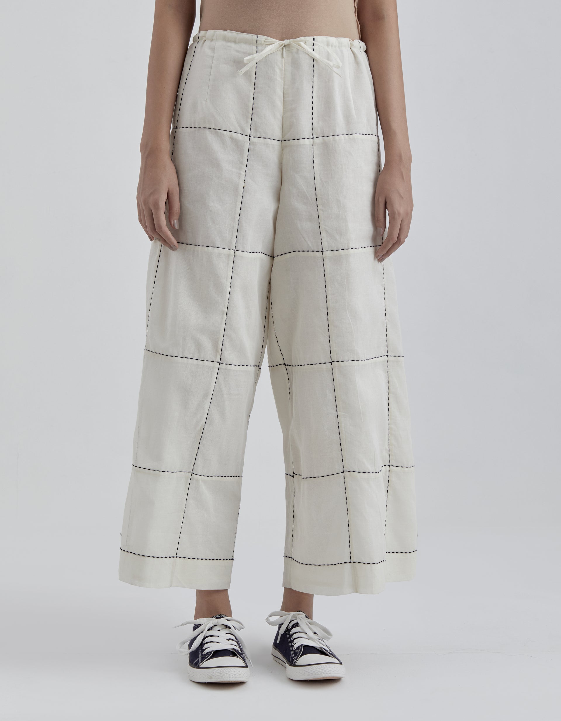 Ecru Contrast Hand Stitched Pants