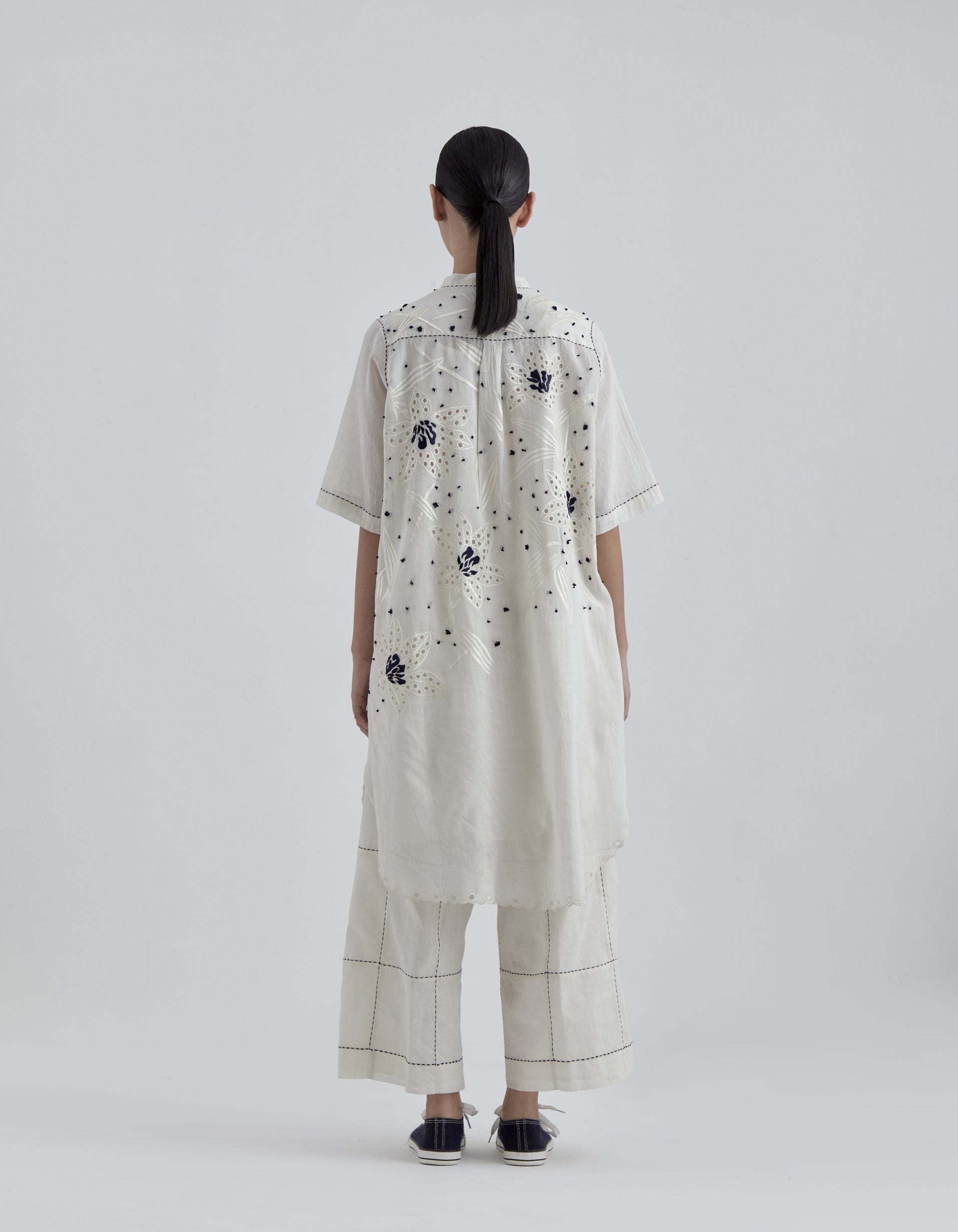 Ecru Cutwork and French Knot Tunic