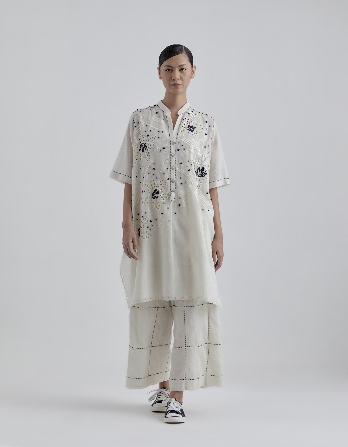 Ecru Contrast Hand Stitched Pants