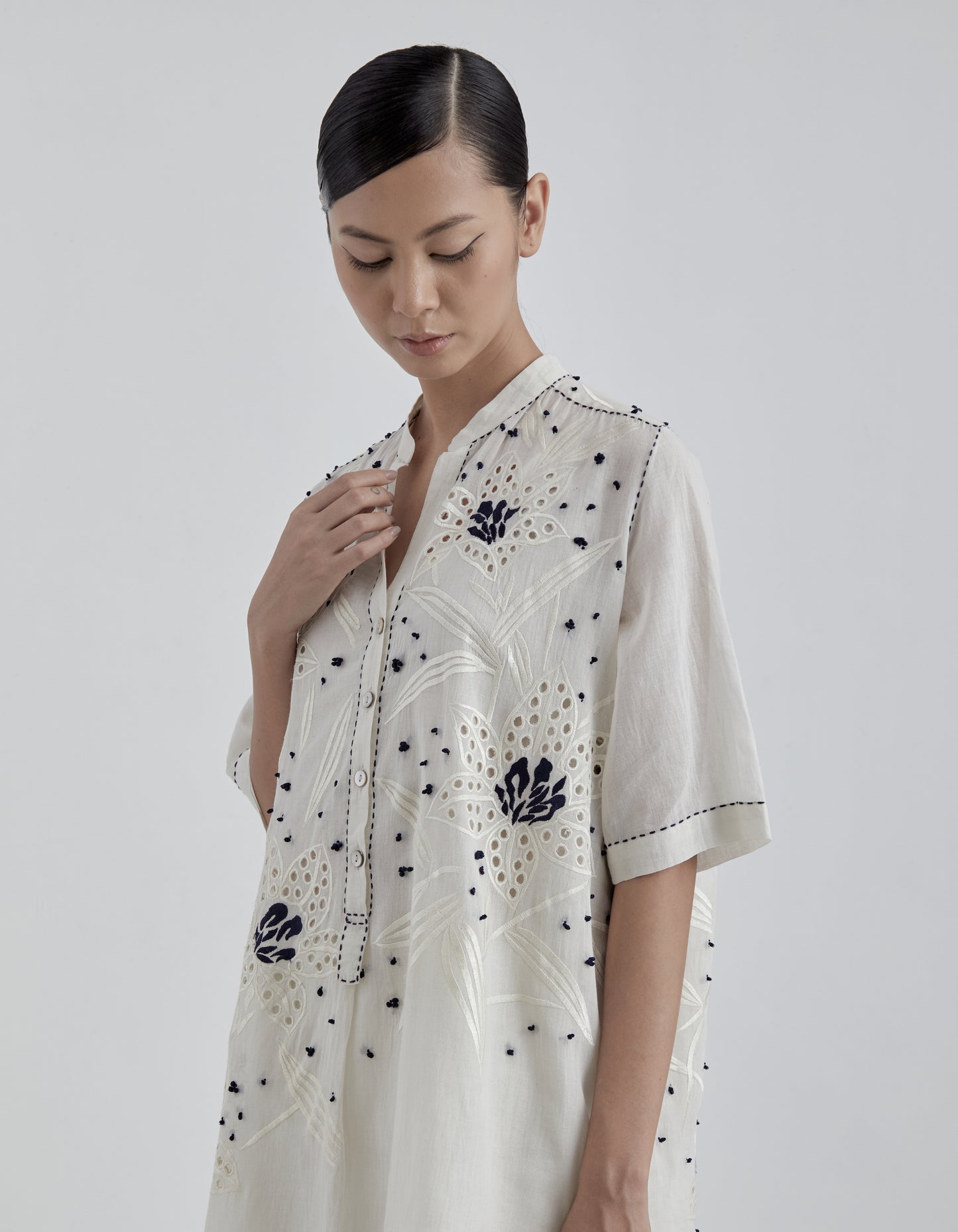 Ecru Cutwork and French Knot Tunic