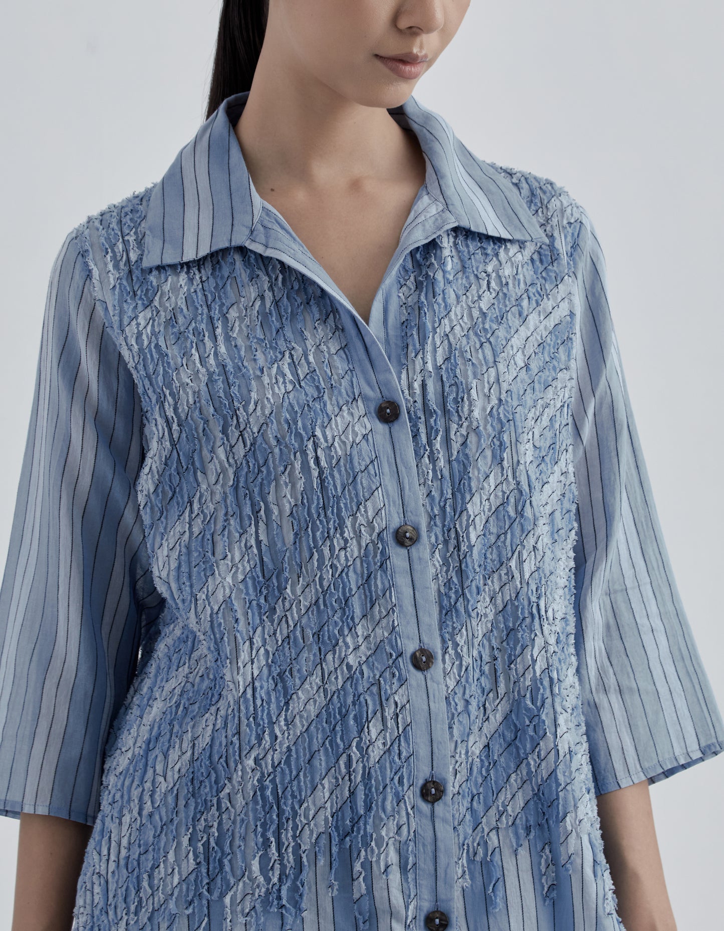 Steel Yarn Dyed Stripe Frayed Shirt
