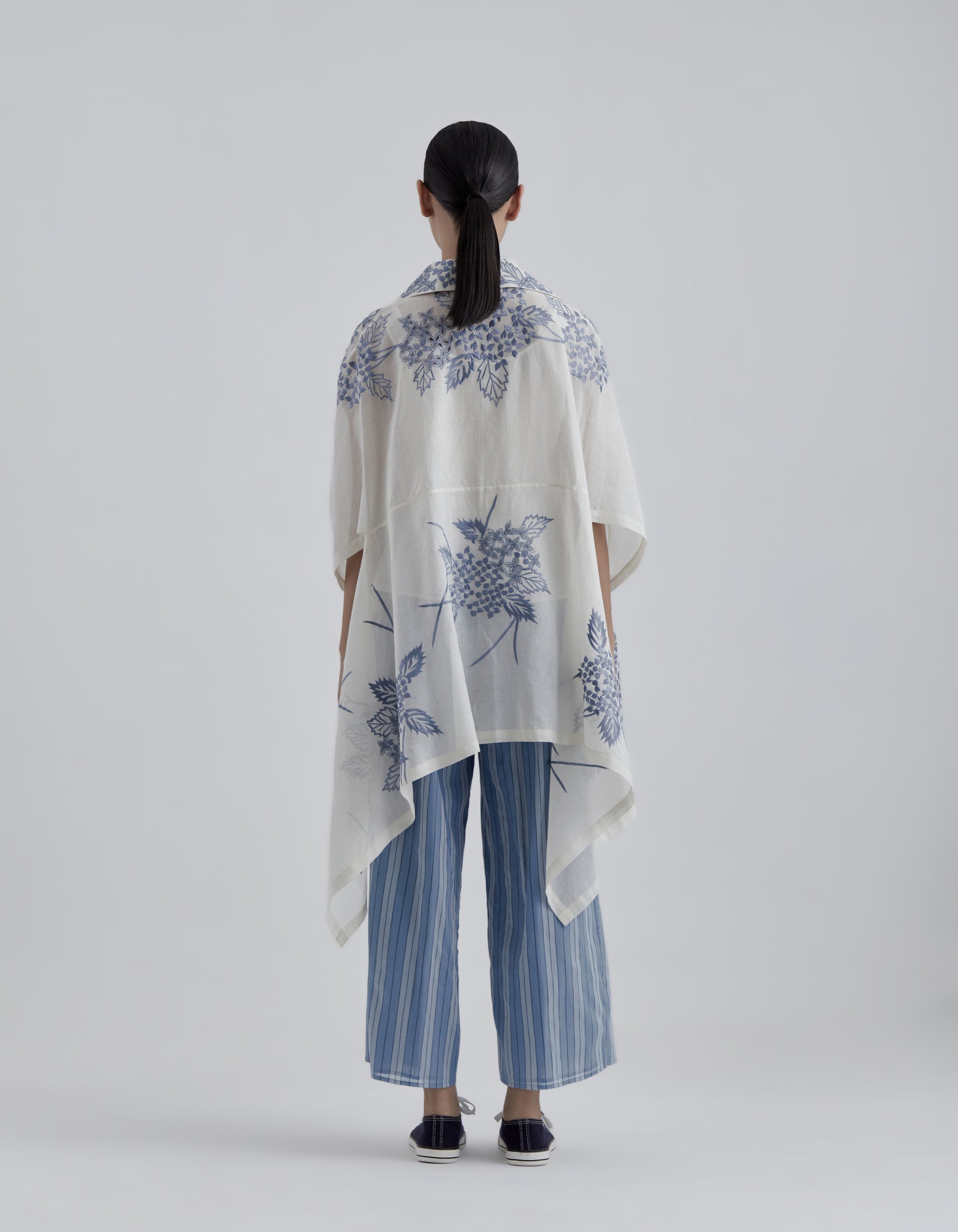 Ecru Damask Stitched Cutwork Cape