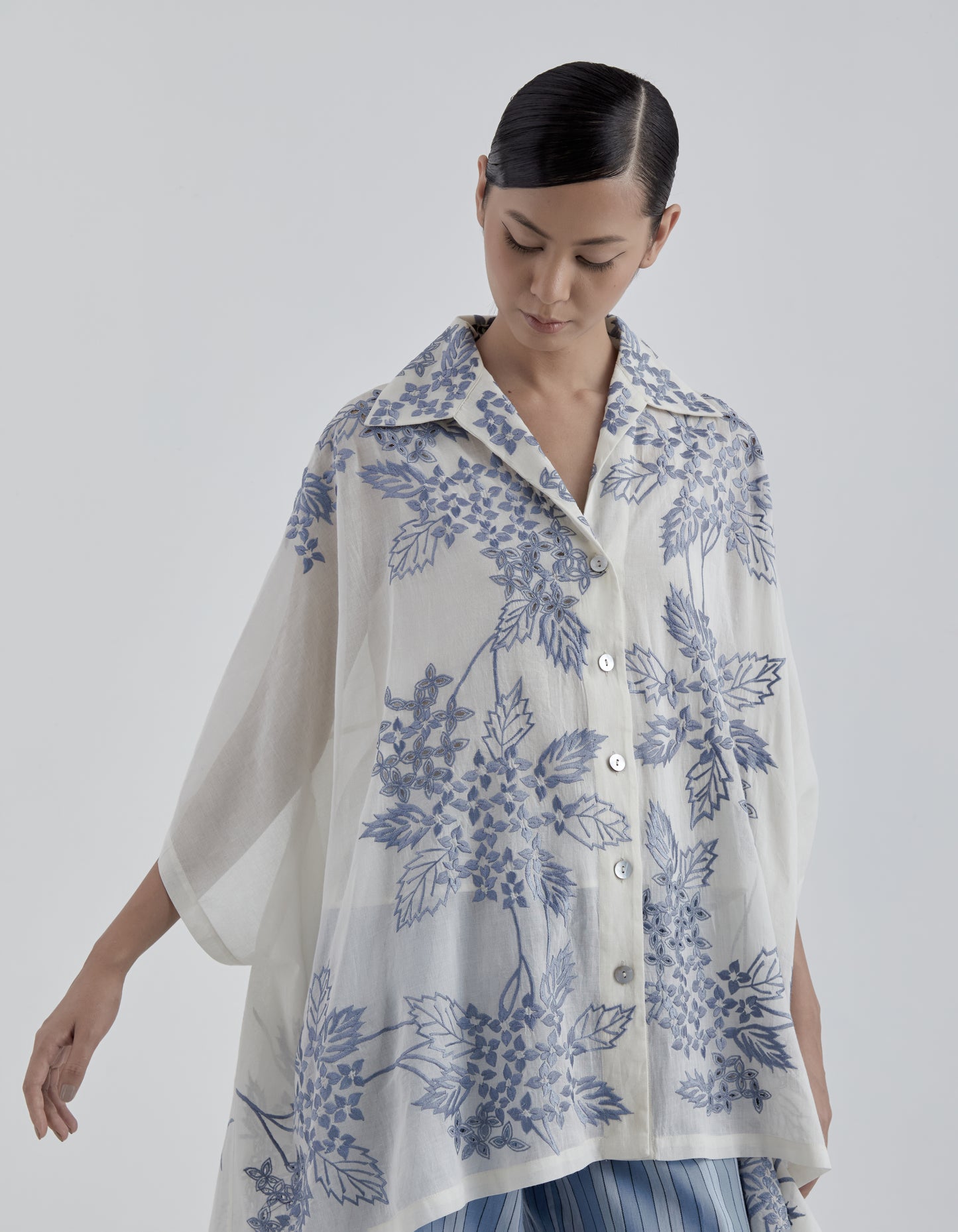 Ecru Damask Stitched Cutwork Cape