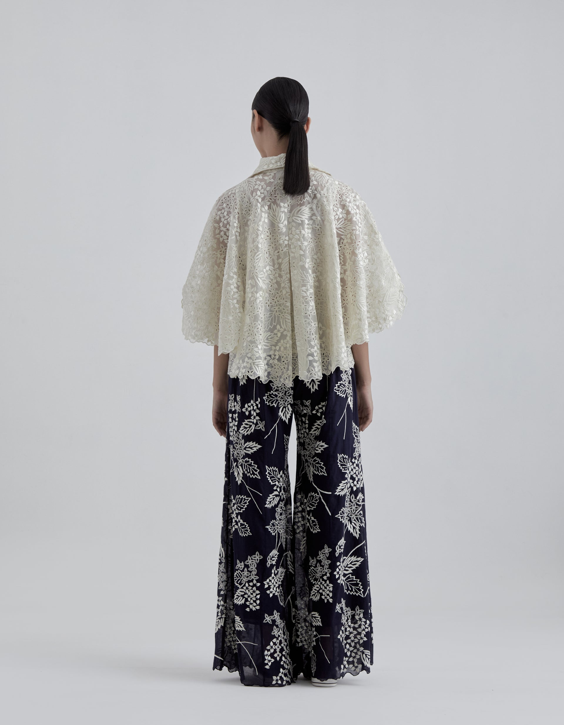Ecru Damask Stitched Cutwork Cape Top