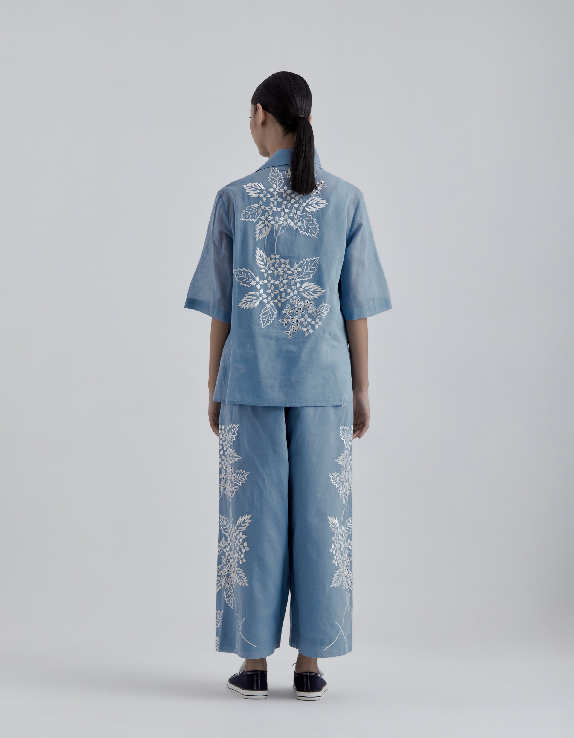 Steel Damask Stitched Cutwork Top