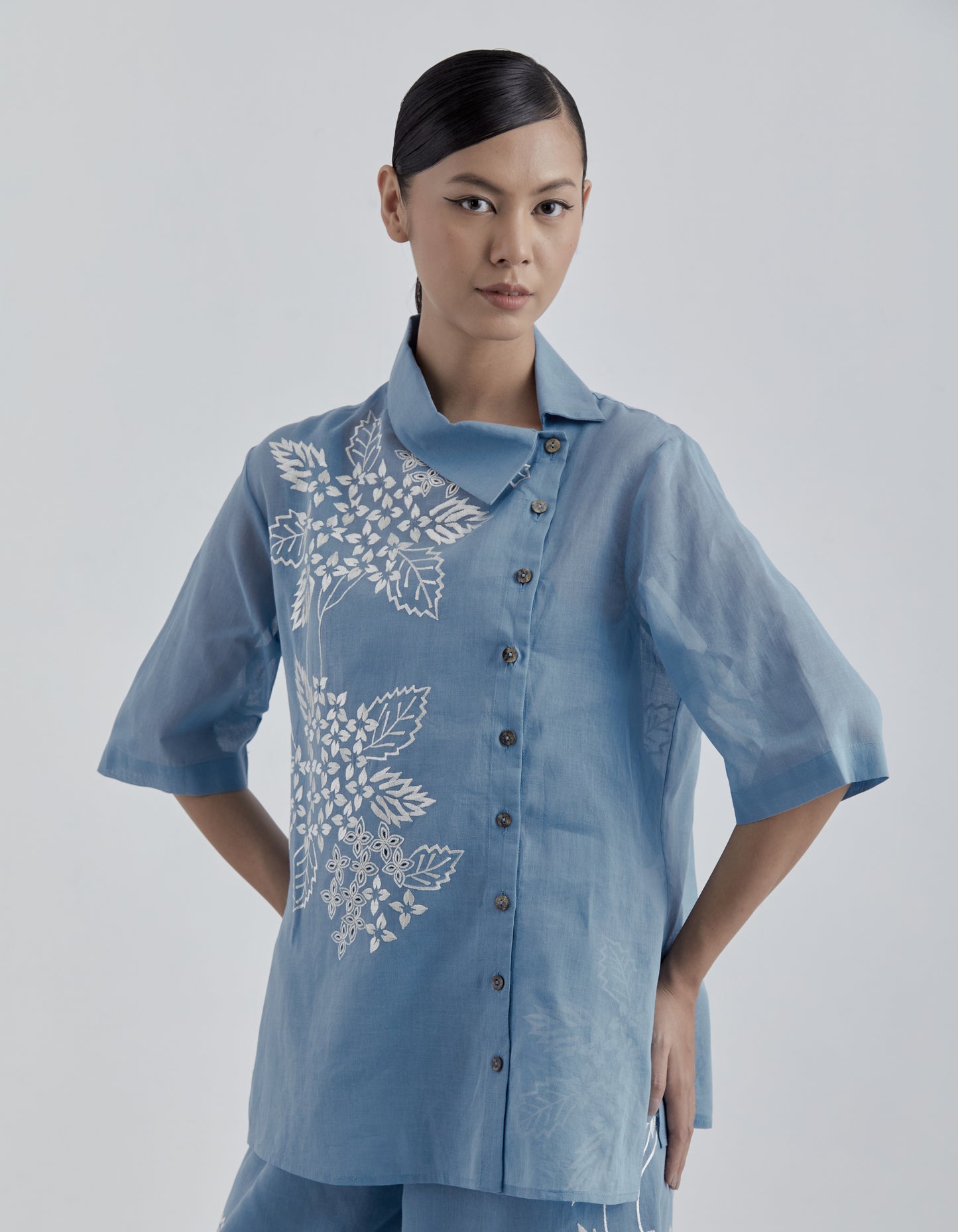 Steel Damask Stitched Cutwork Top