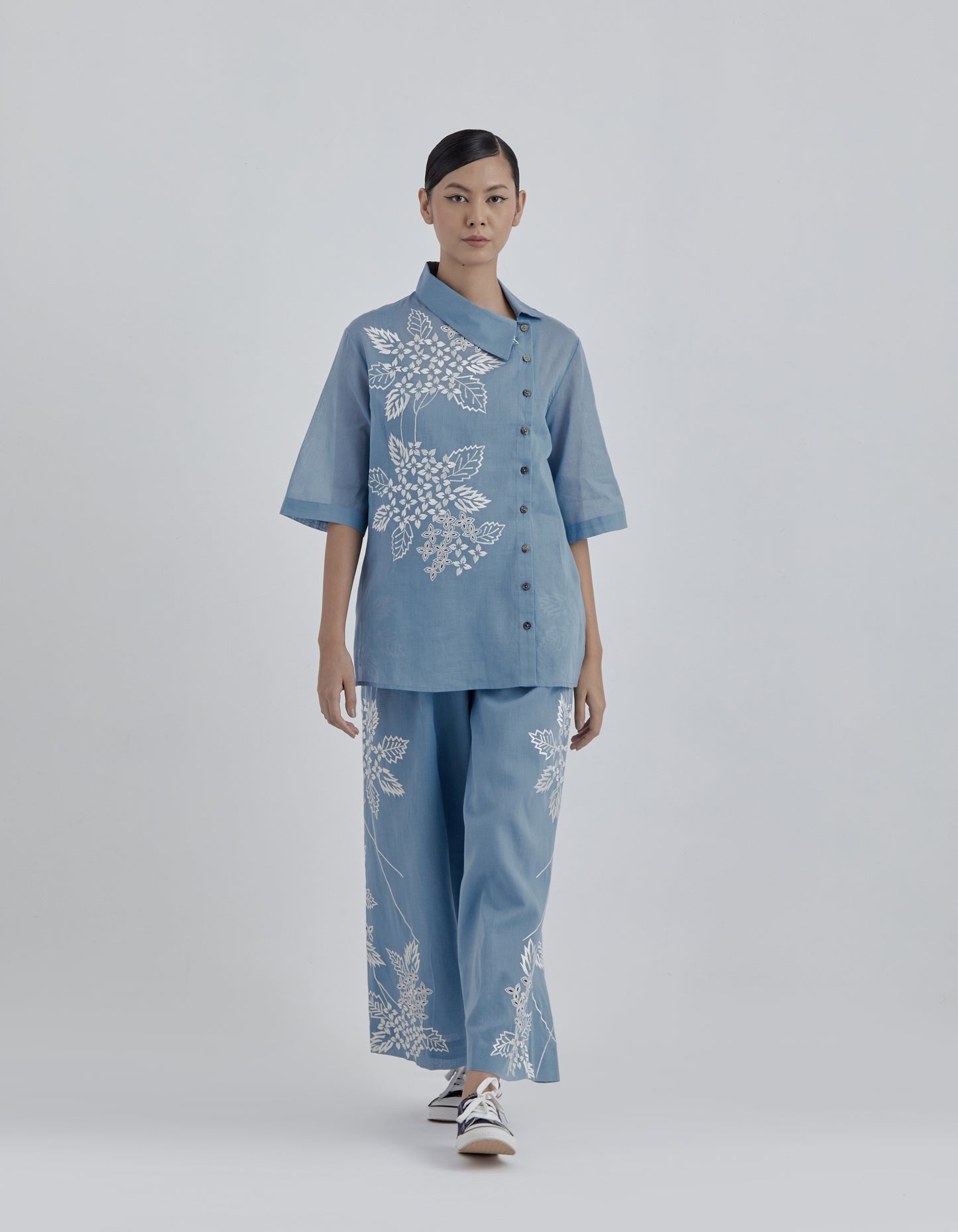 Steel Damask Stitched Cutwork Top
