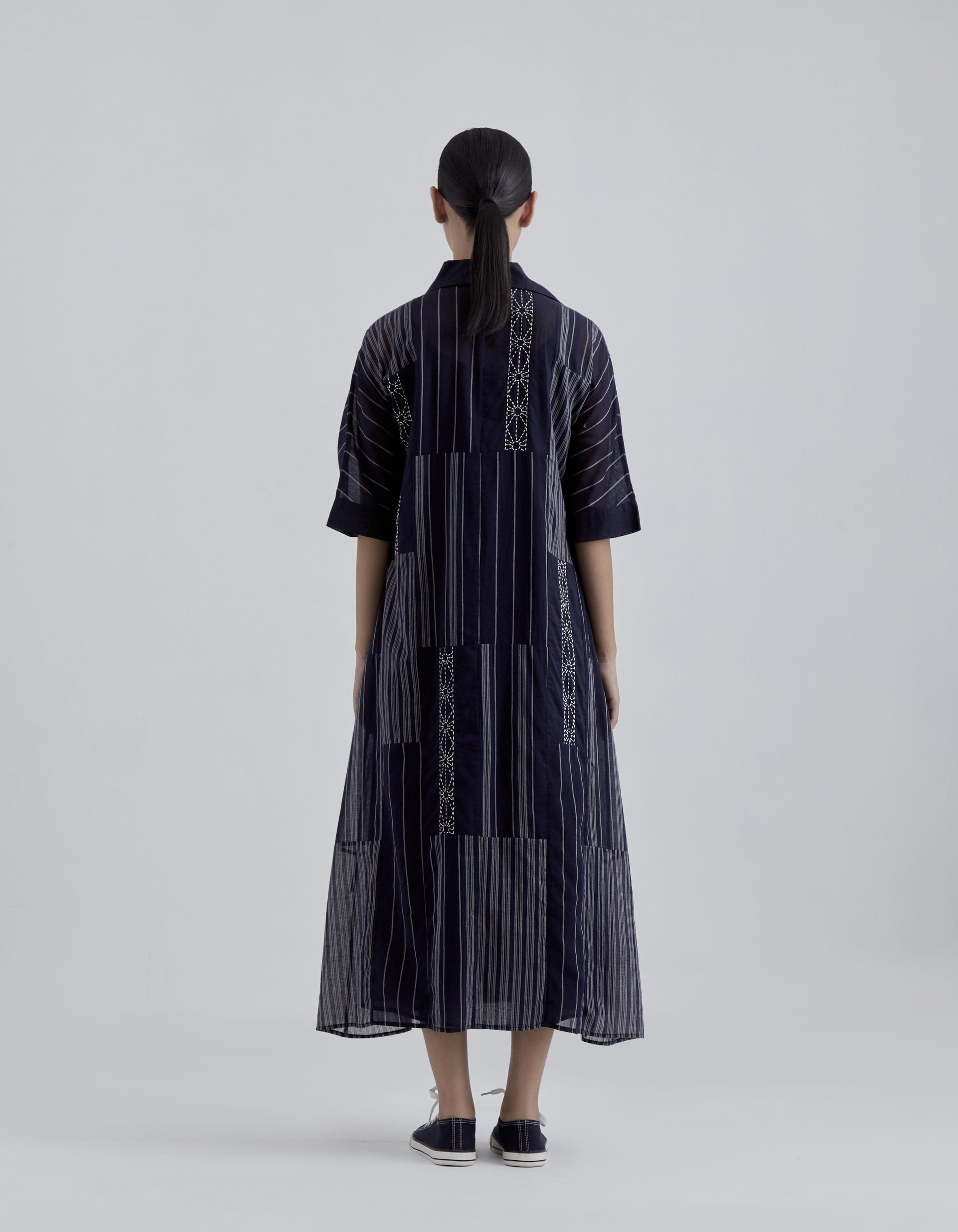 Indigo Striped Patchwork Dress