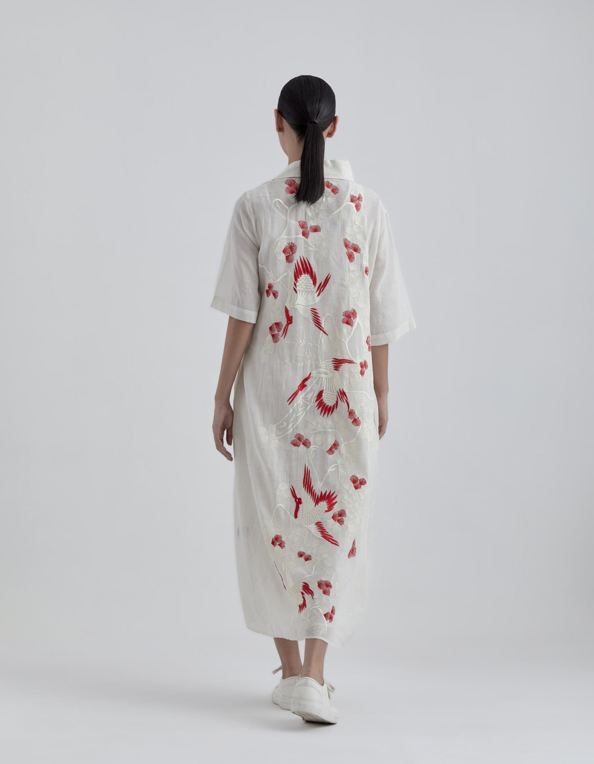 Ecru Bird Motif Dress