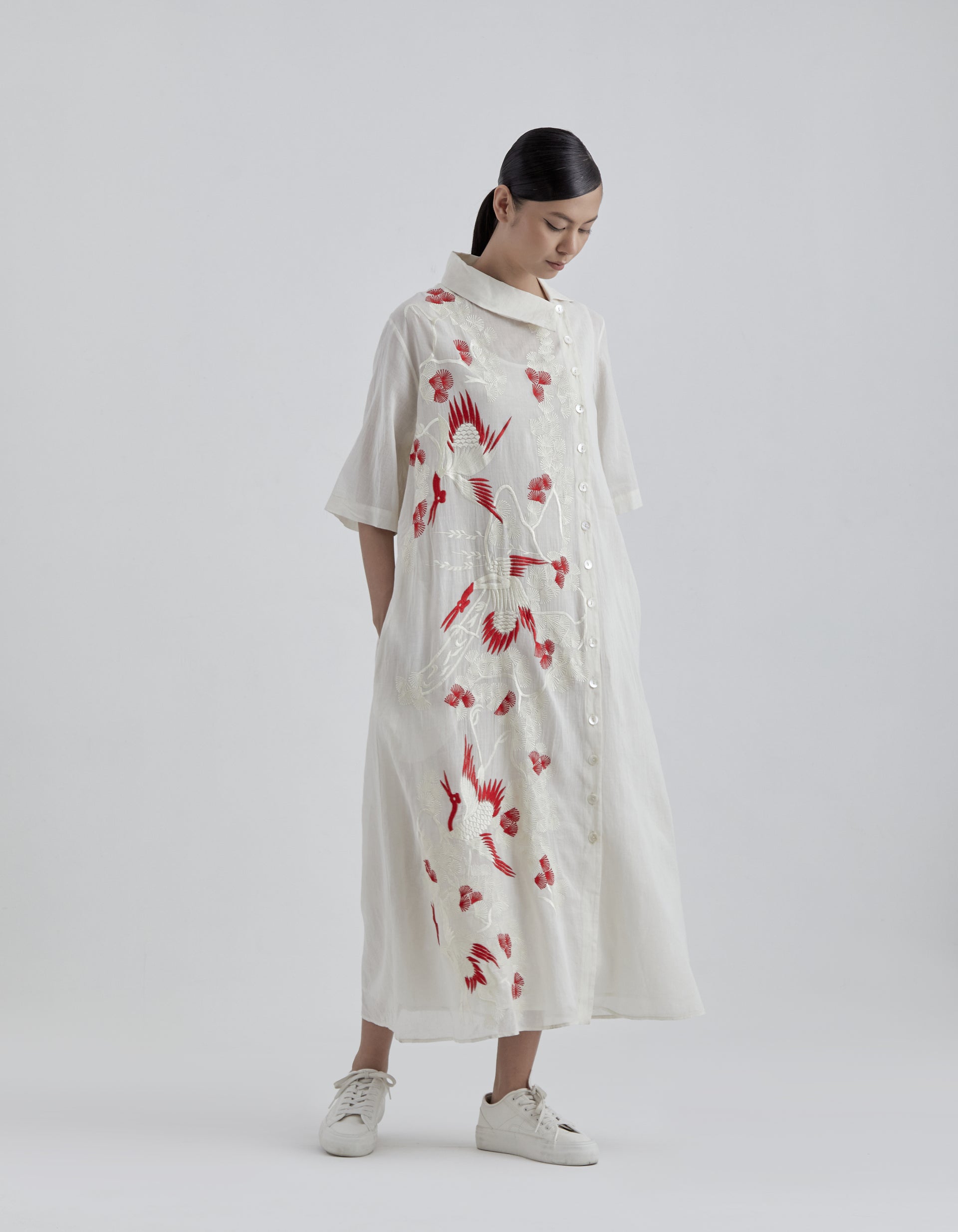 Ecru Bird Motif Dress