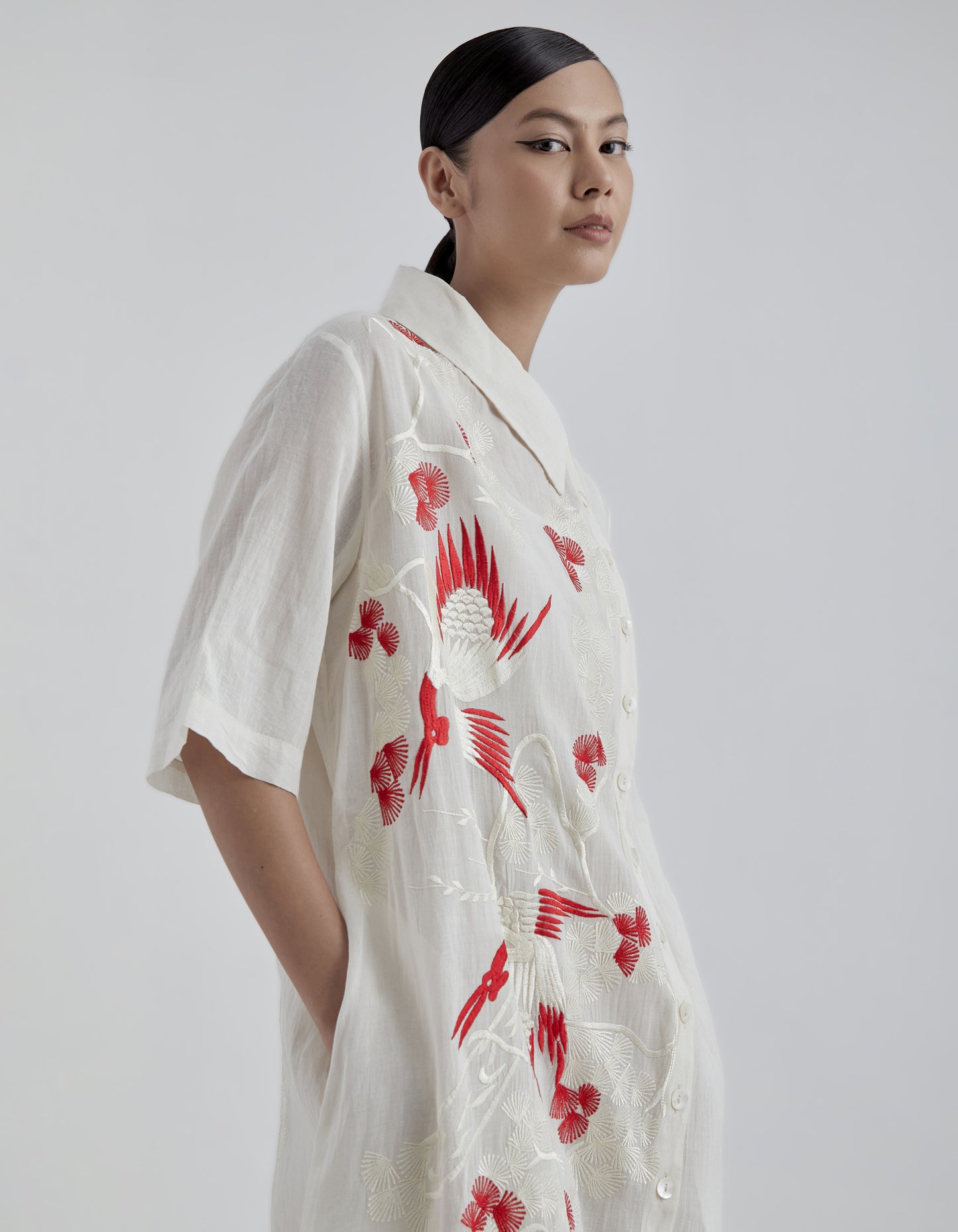 Ecru Bird Motif Dress