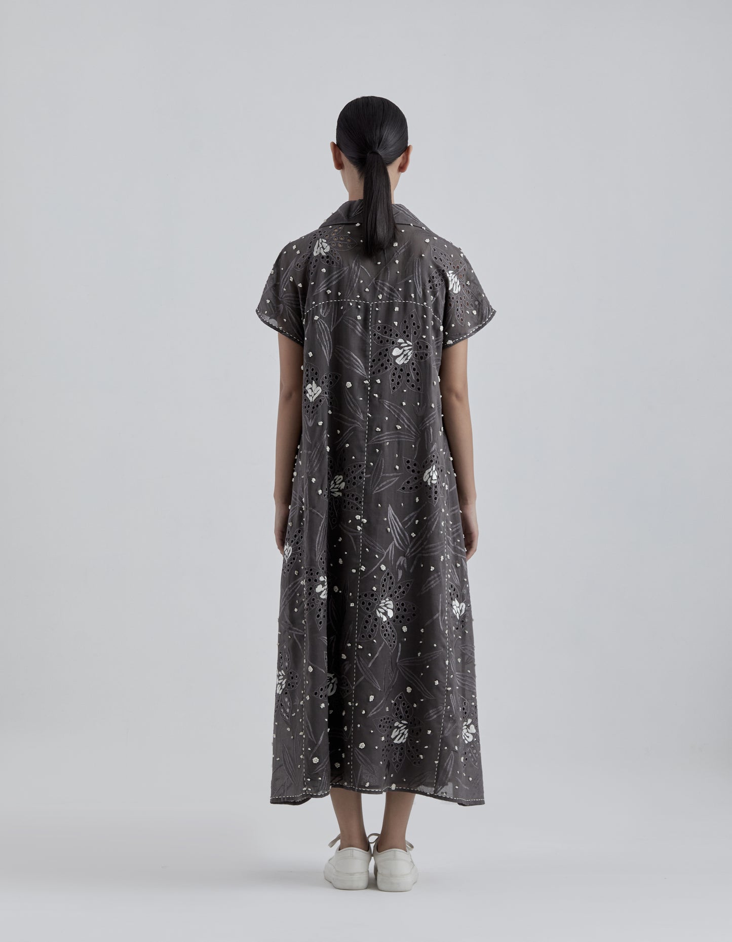 Taupe Cutwork and French Knot Dress