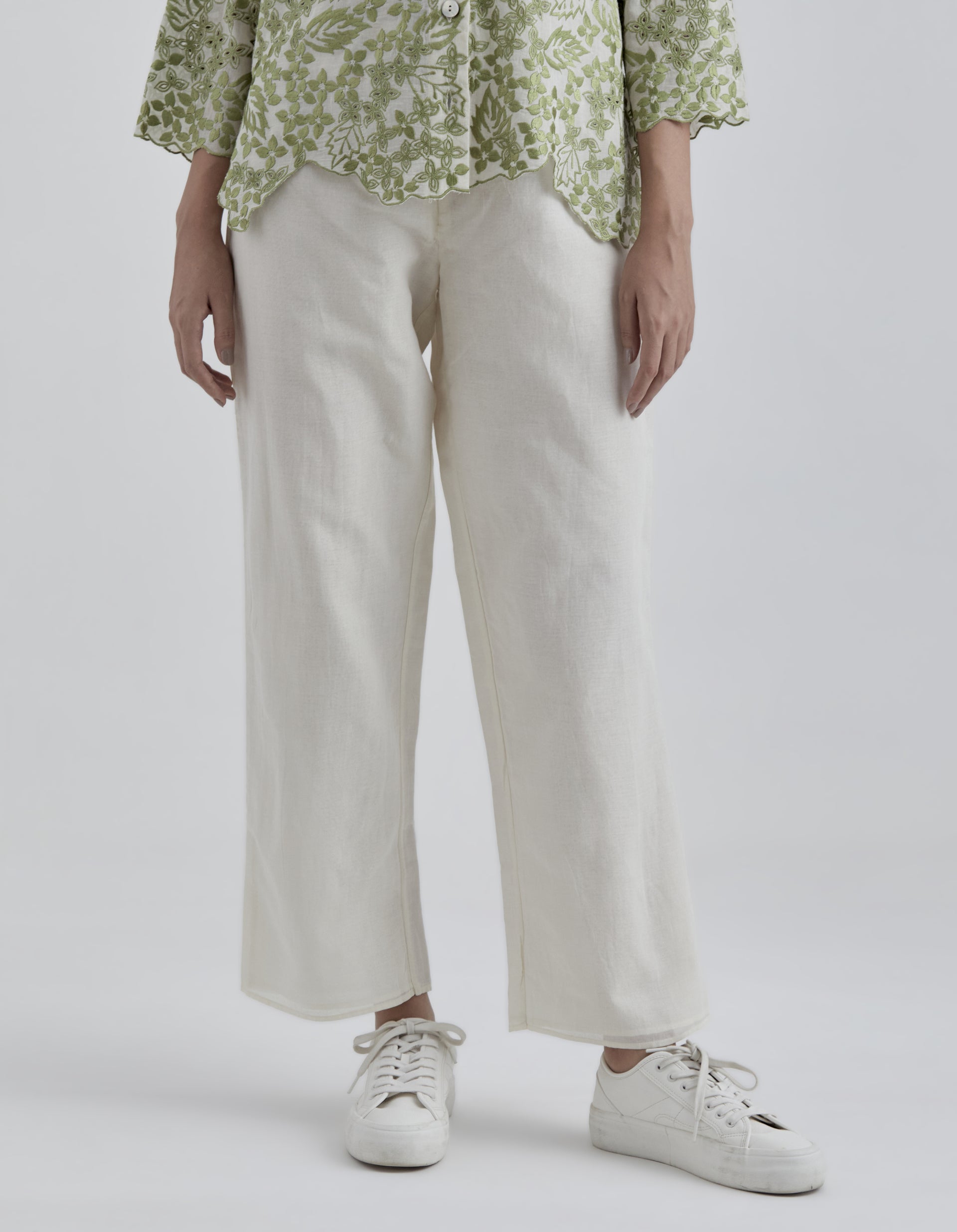 Ecru Solid Pants