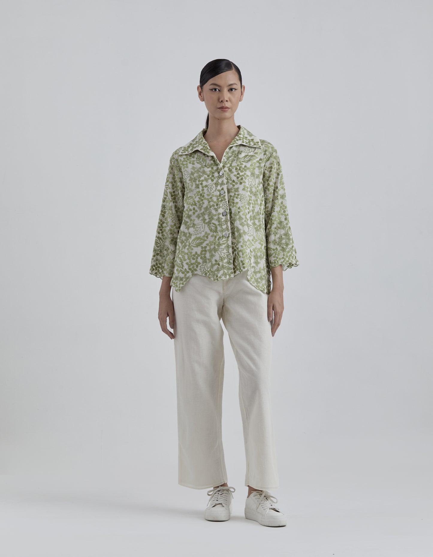 Ecru Solid Pants