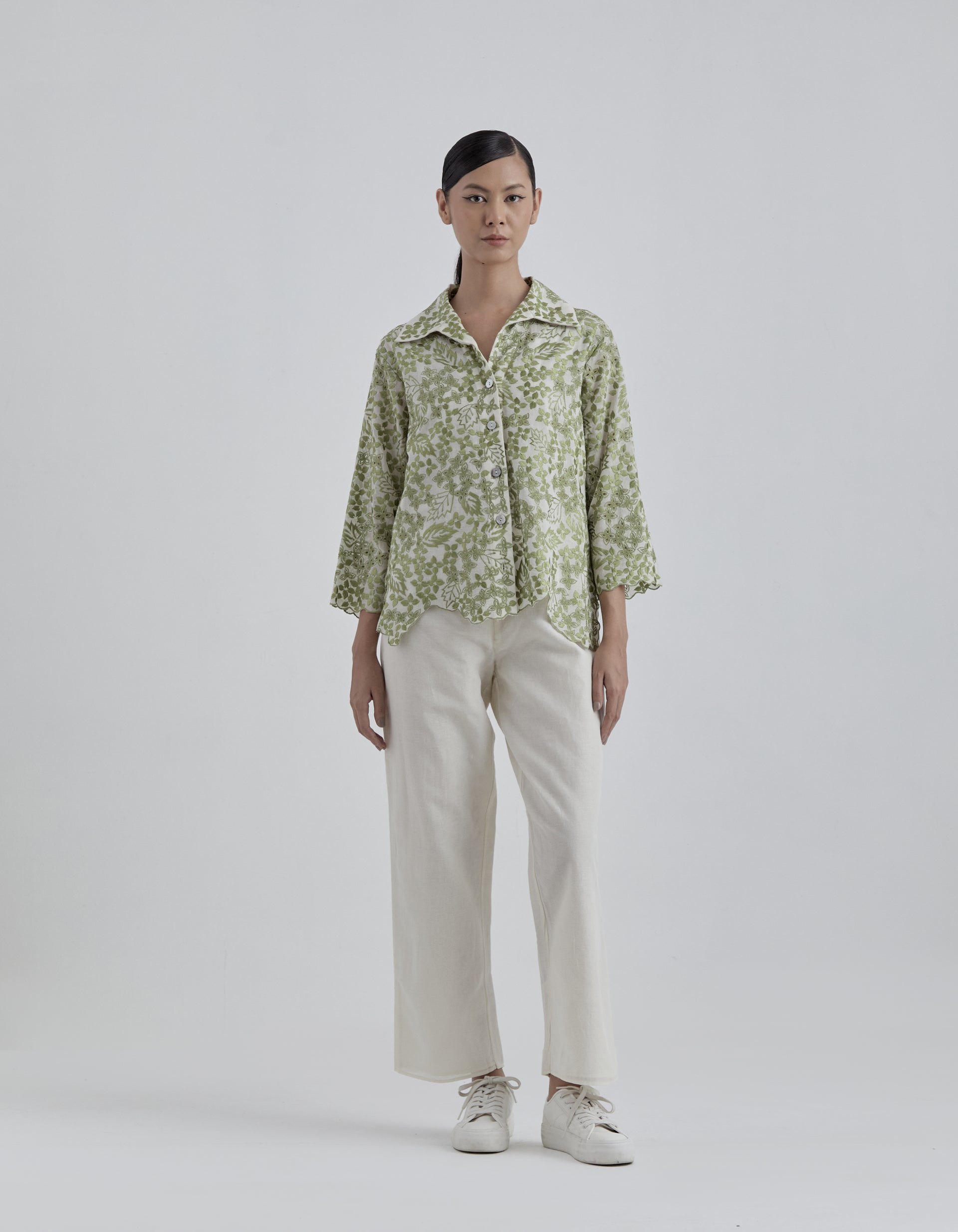 Ecru Solid Pants
